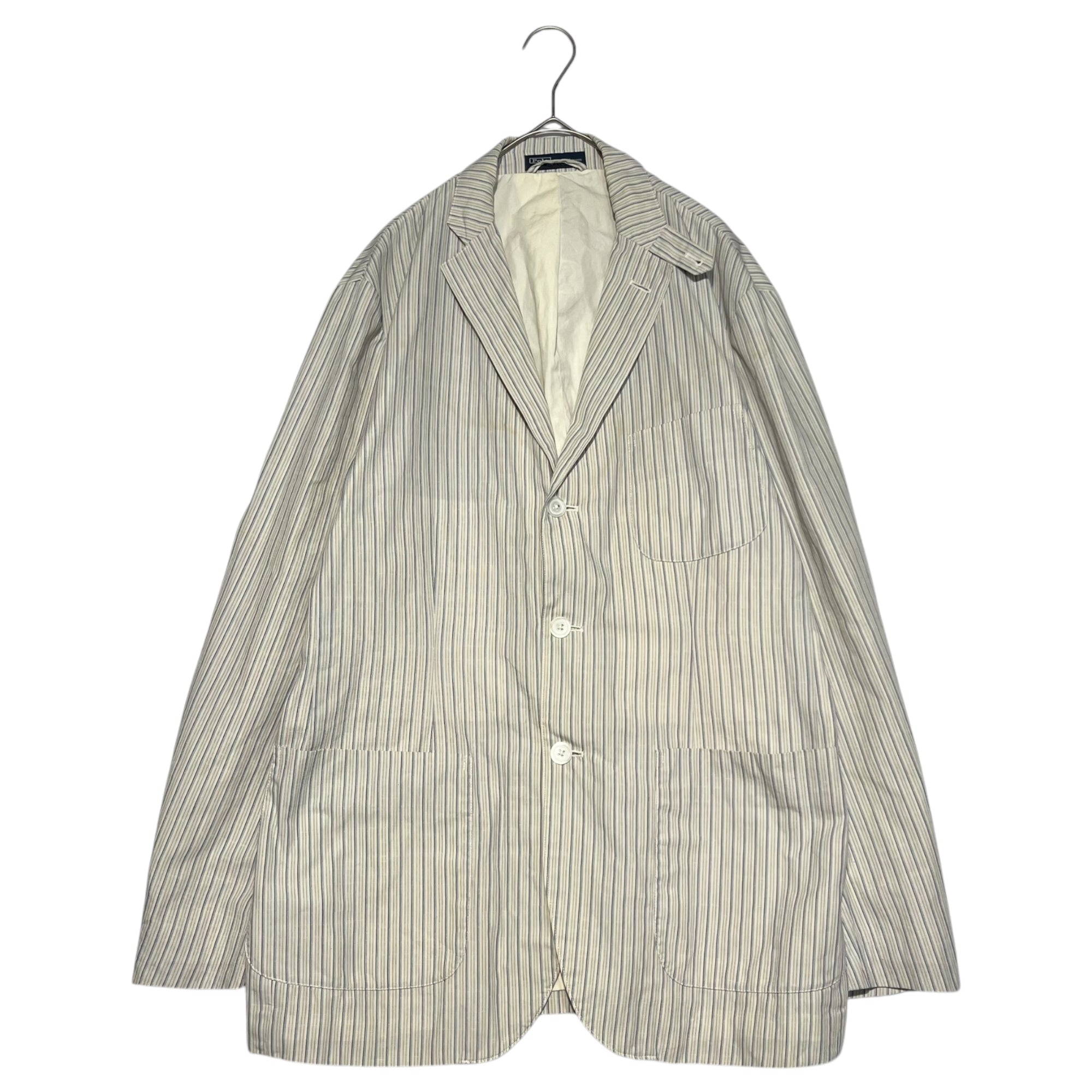 POLO RALPH LAUREN(ポロラルフローレン) 90's ~ 00's Cotton 3B striped tailored jacket コットン ストライプ テーラード ジャケット JK-RL-LM3128 L ホワイト×ブルー