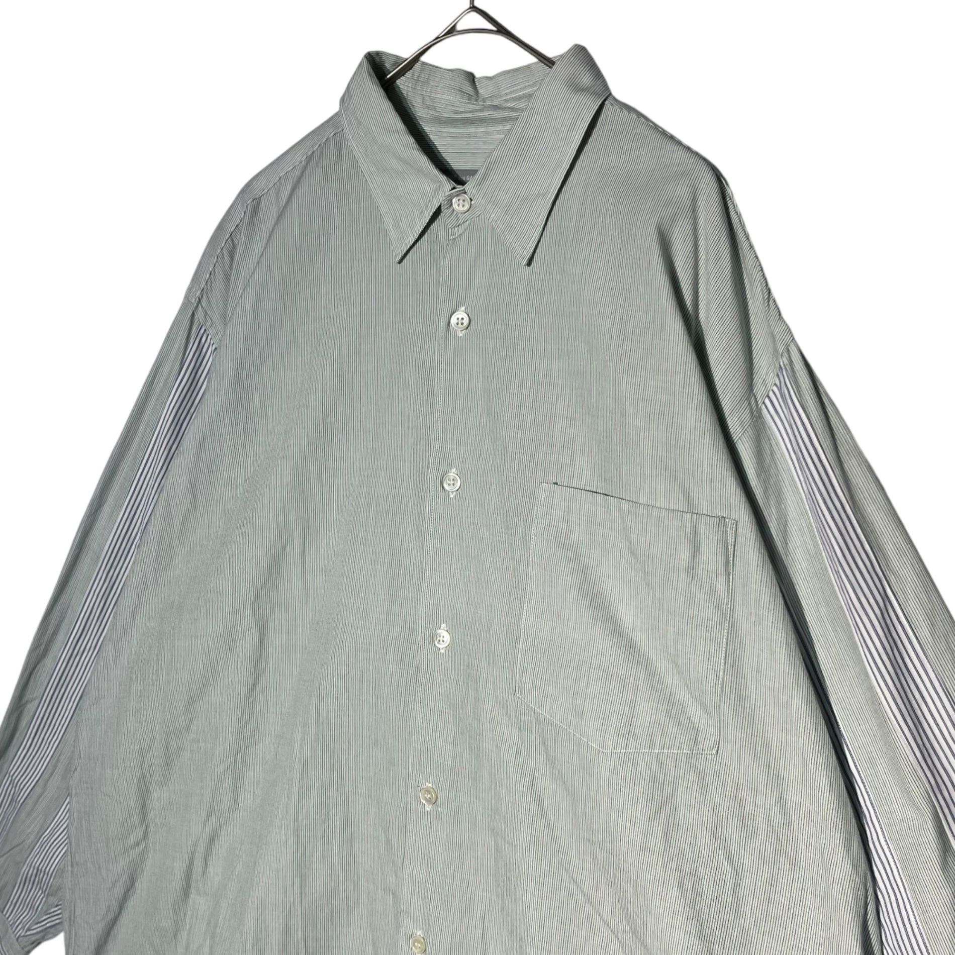 COMME des GARCONS HOMME(コムデギャルソンオム) 80's Vintage sleeve striped switching big shirt ヴィンテージ 袖ストライプ 切替 ビッグシャツ 80年代 川久保玲 本人期 HB-100370 FREE グリーン×ブルー AD記載なし