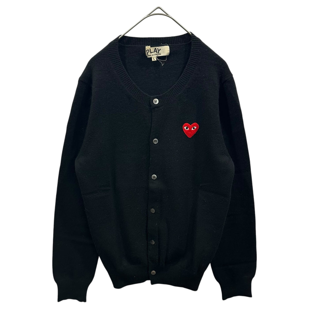 PLAY COMME des GARCONS(プレイコムデギャルソン) 2000's Heart Patch Crewneck Knit Cardigan ハート ワッペン クルーネック ニット カーディガン AZ-N007 L ブラック AD2005