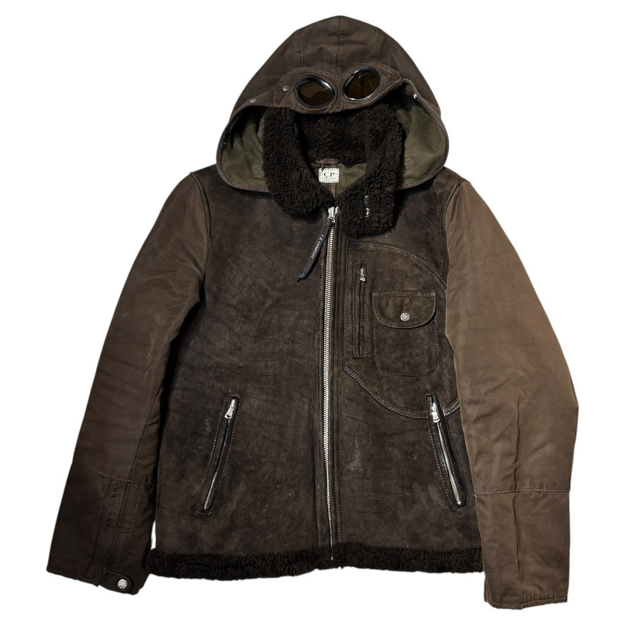 C.P.COMPANY(シーピーカンパニー) 06AW Goggle shearling leather jacket ゴーグル ムートン ジャケット 45184Q59 48(M程度) ブラウン 00's テック 本革 ボア Y2K Dポケット