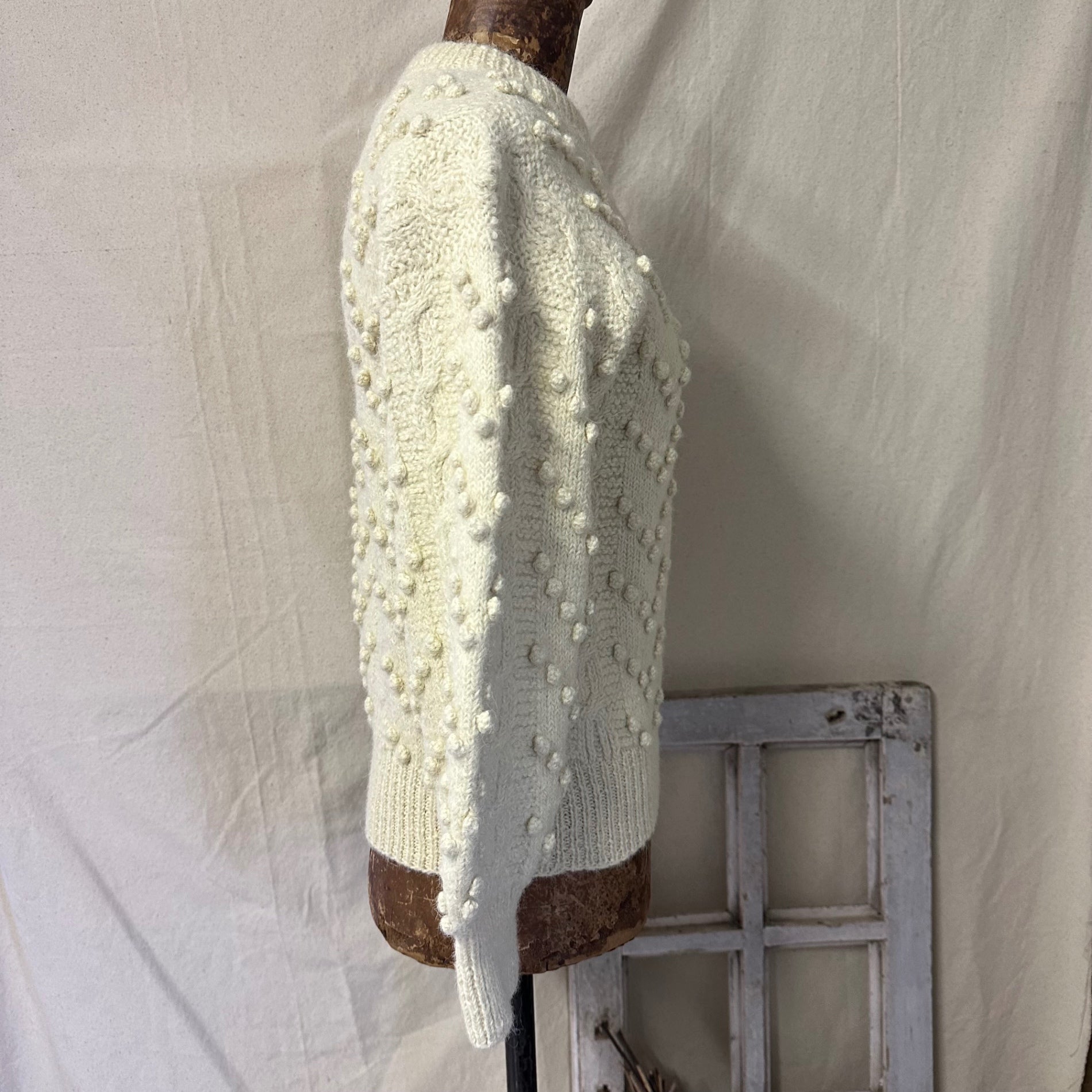 VINTAGE(ヴィンテージ) Peruvian Made Alpaca 100% Popcorn Knit ペルーメイド アルパカ100% ポップコーン ニット FREE(Sサイズ相当) アイボリー