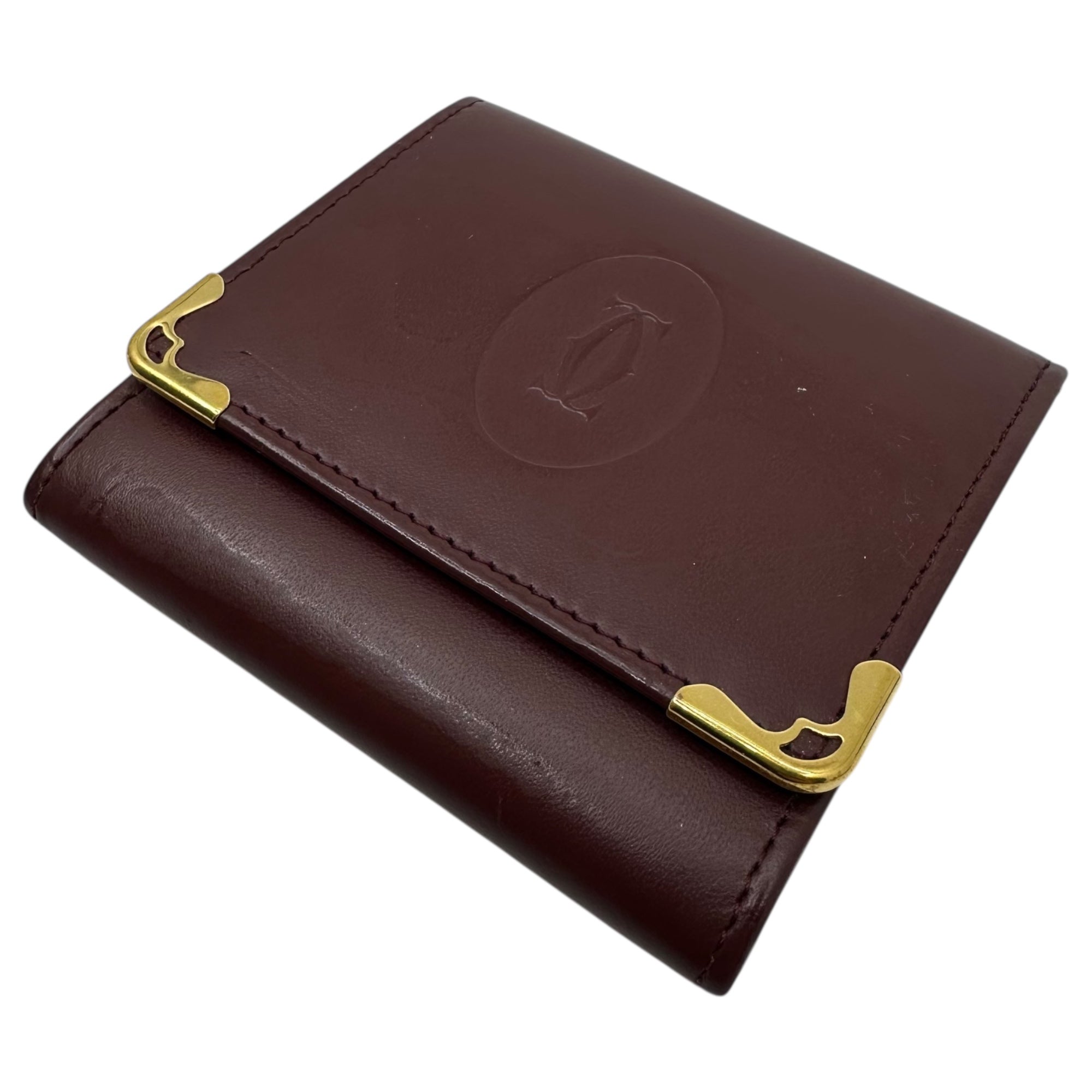 Cartier(カルティエ) Logo stamped coin purse ロゴ 型押し コインケース ボルドー 財布