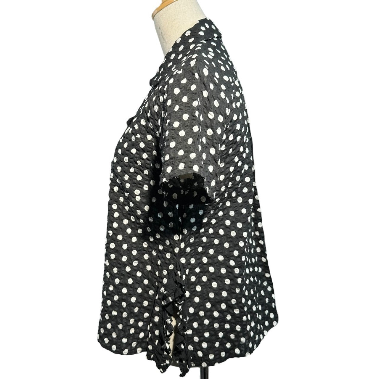 tricot COMME des GARCONS(トリココムデギャルソン) 21SS Popcorn Cotton Round Collar Dot China Button Blouse ポップコーン コットン 丸襟 ドット チャイナボタン ブラウス TG-B017 M ブラック×ホワイト AD2020
