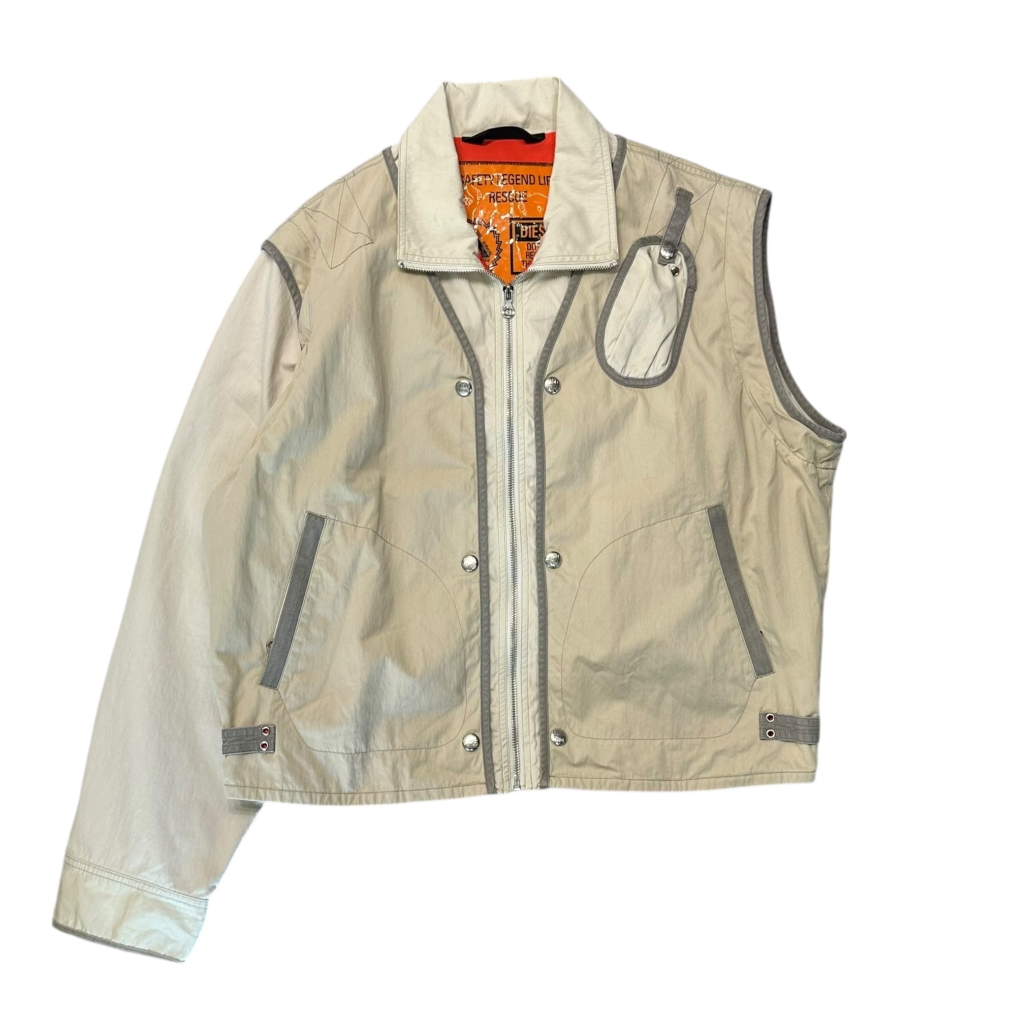 DIESEL(ディーゼル) 22SS J-OHLEN 2WAY MILITARY VEST JACKET ミリタリー ベスト ジャケット A062170JKKH L アイボリー ブルゾン