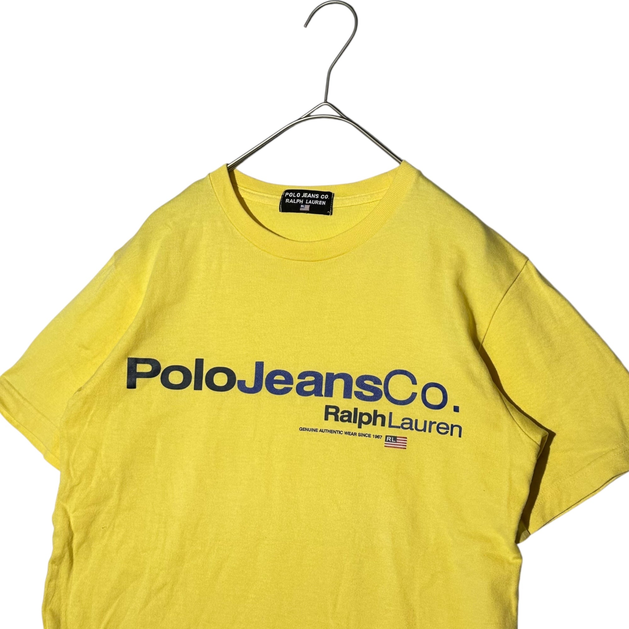 POLO JEANS(ポロジーンズラルフローレン) 90's Front Logo Crew Neck T-Shirt フロント ロゴ クルーネック Tシャツ チビT XS程度 イエロー ナイガイ製