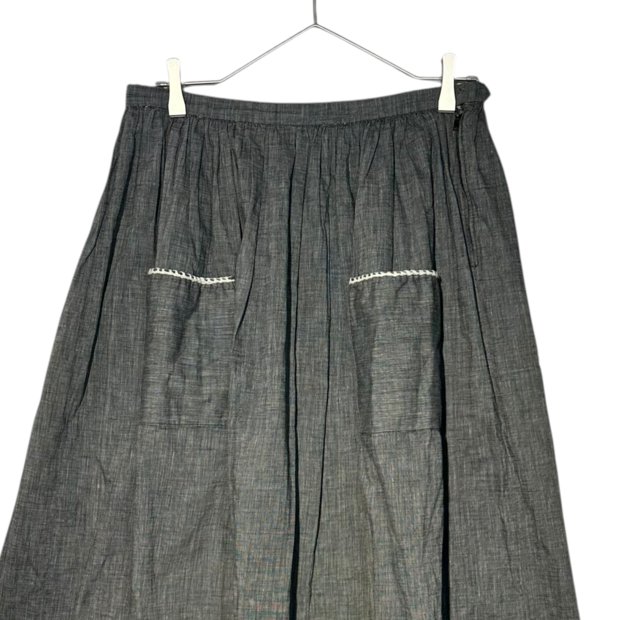 Euro vintage(ヨーロッパヴィンテージ) pokets_front two pokets tacked skirt フロントポケット付きタックデニムスカート 表記無し(S～M程度) ブルーグレー