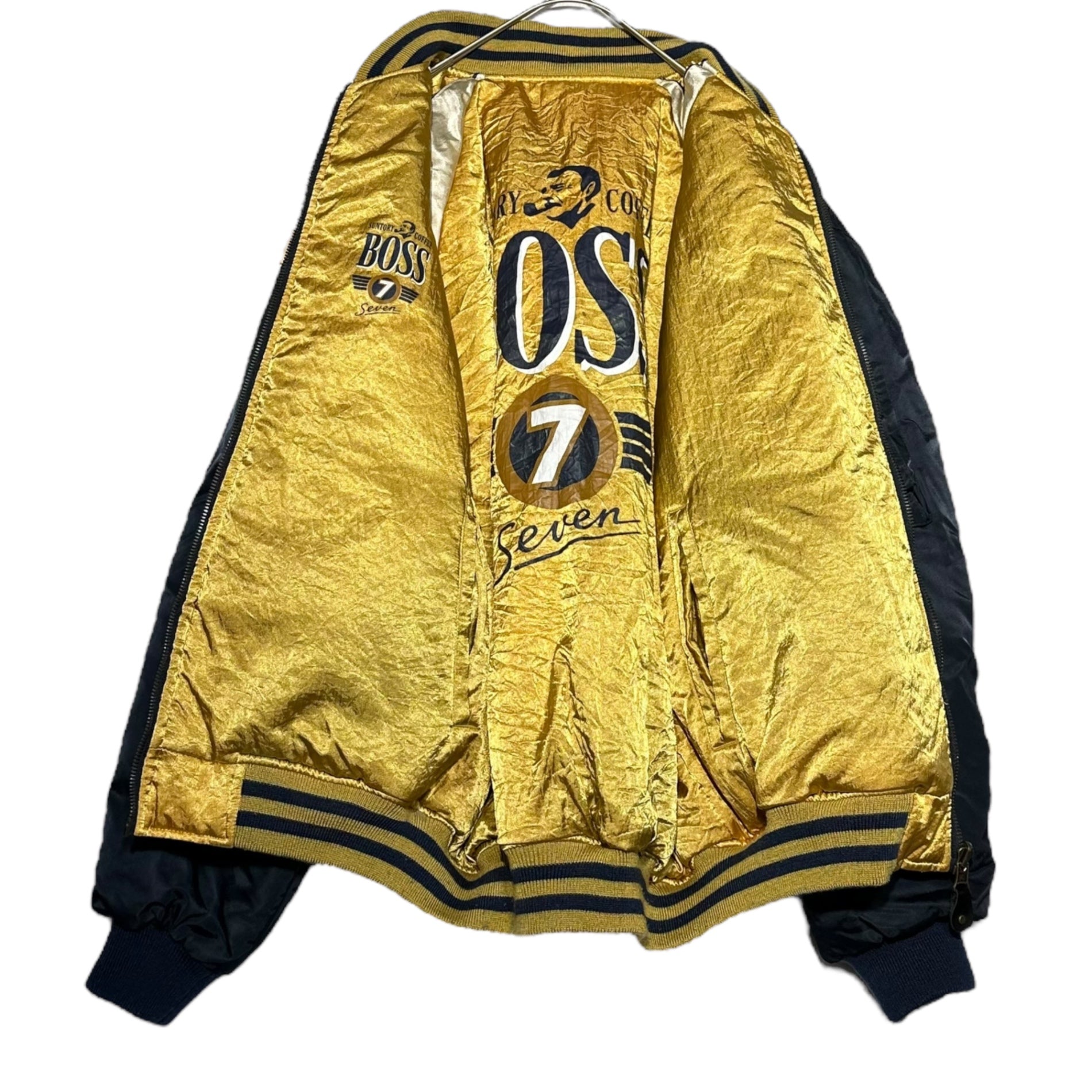 SUNTORY(サントリー) ”BOSS” MA-1 Reversible bomber jacket ボス リバーシブル ボンバー ジャケット SCB791 表記無(FREE) ネイビー×ゴールド 古着 ブルゾン 企業物