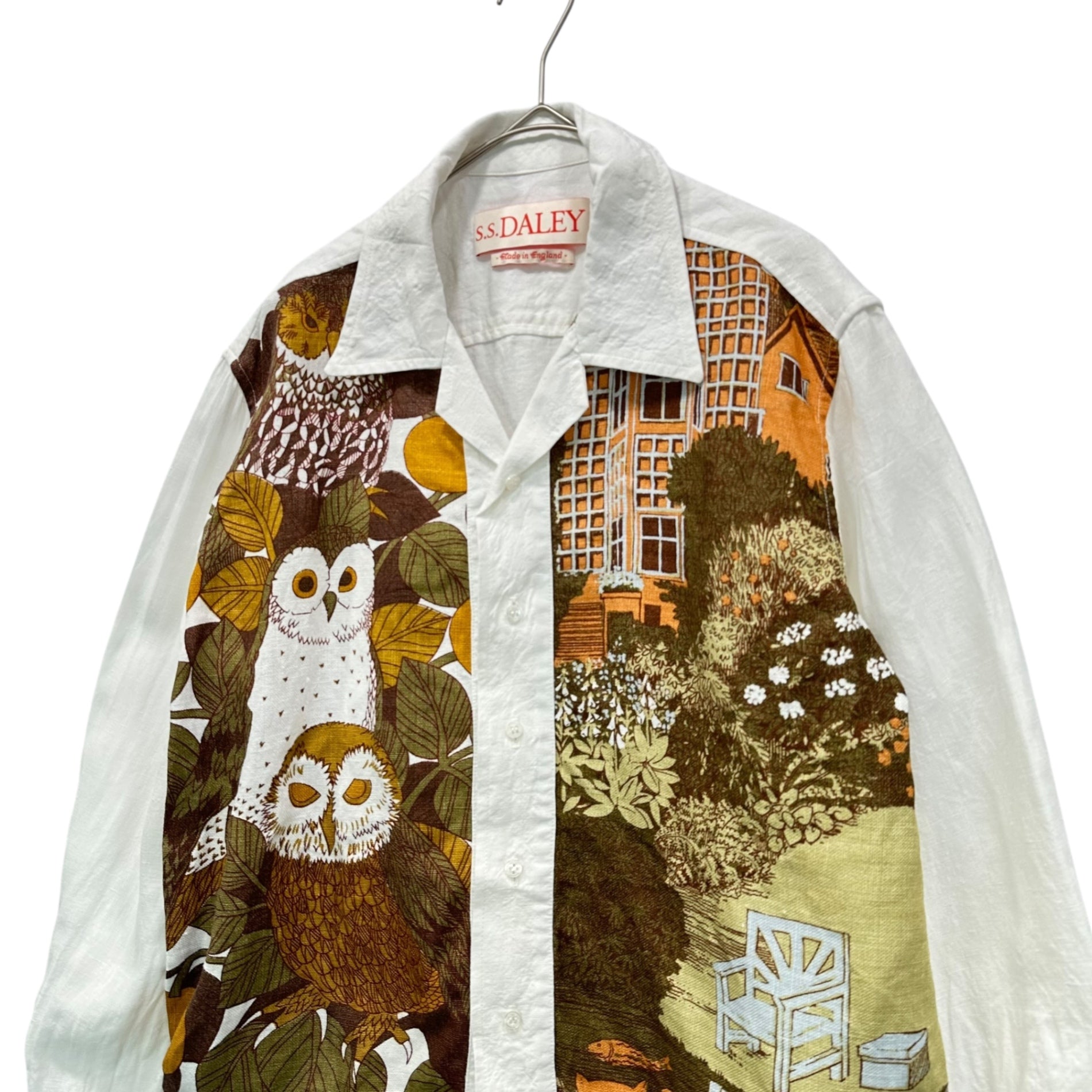 S.S.DALEY(エスエスデイリー) Front Painting Design L/S Open-Collar Shirt Jacket フロント 絵画 デザイン 長袖 オープンカラー シャツ ジャケット XS ホワイト×ブラウン UK MADE ドーバーストリートマーケット取扱