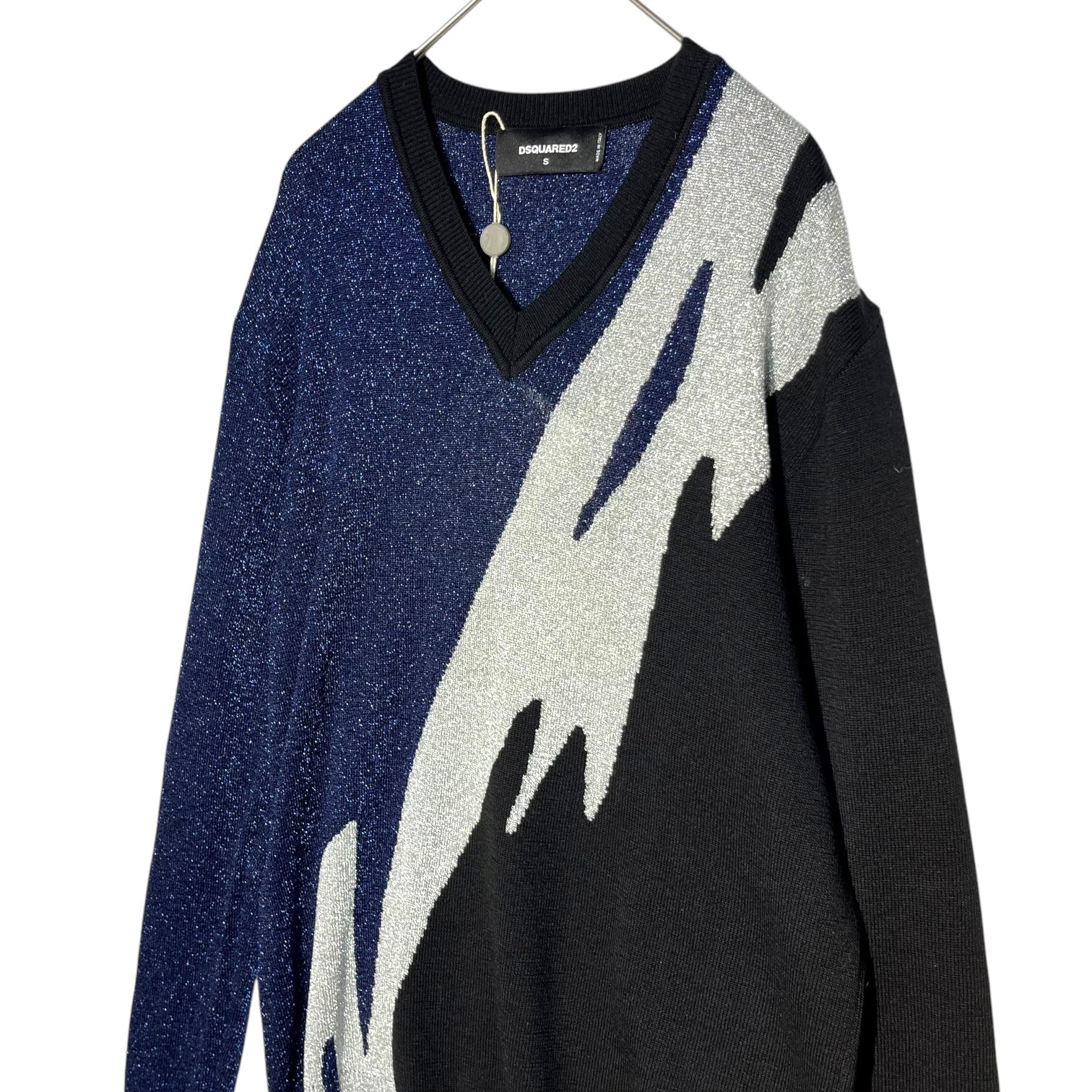 DSQUARED2(ディースクエアード) V-neck glitter knit pullover Vネック グリッター ニット プルオーバー S74HA0729 S15911 S ブルー×グレー