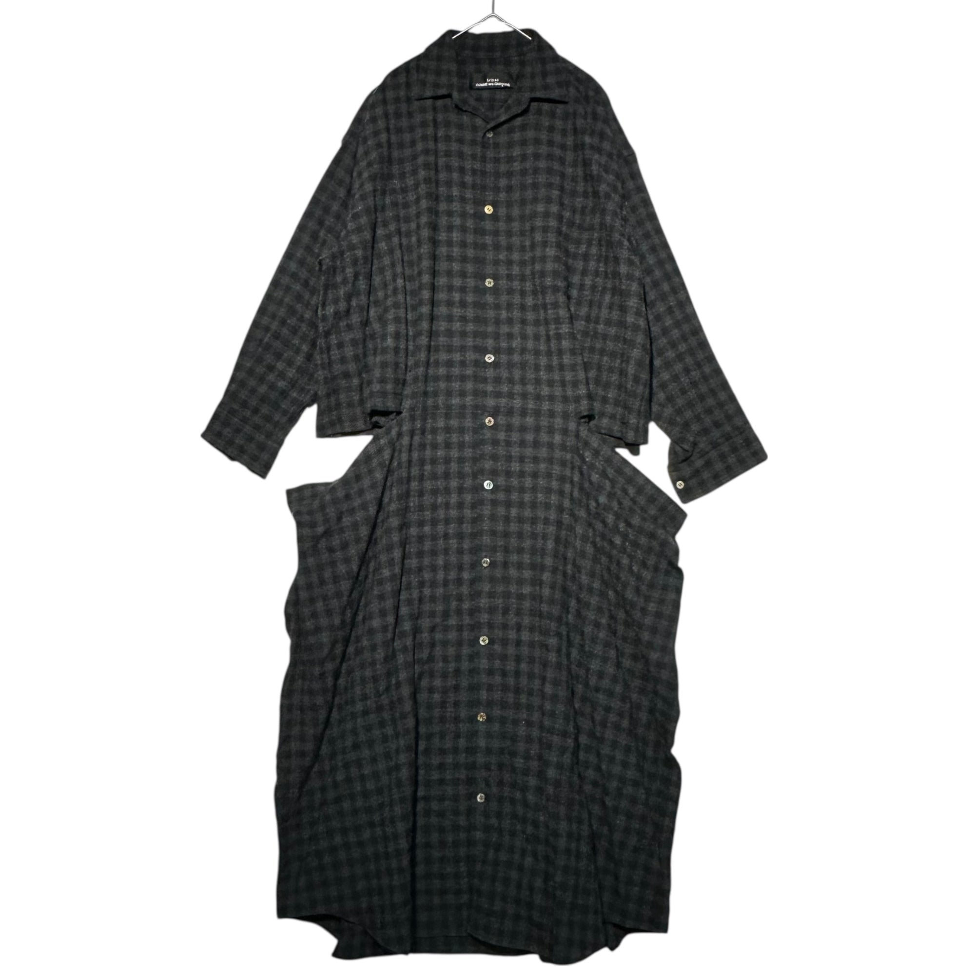 tricot COMME des GARCONS(トリココムデギャルソン) 80's Slash-Processed Wool Check Long Shirt Dress 80年代 スラッシュ加工 ウール チェック ロング シャツ ワンピース TO-050210 FREE グレー×ブラック 川久保玲 本人期 アーカイブ