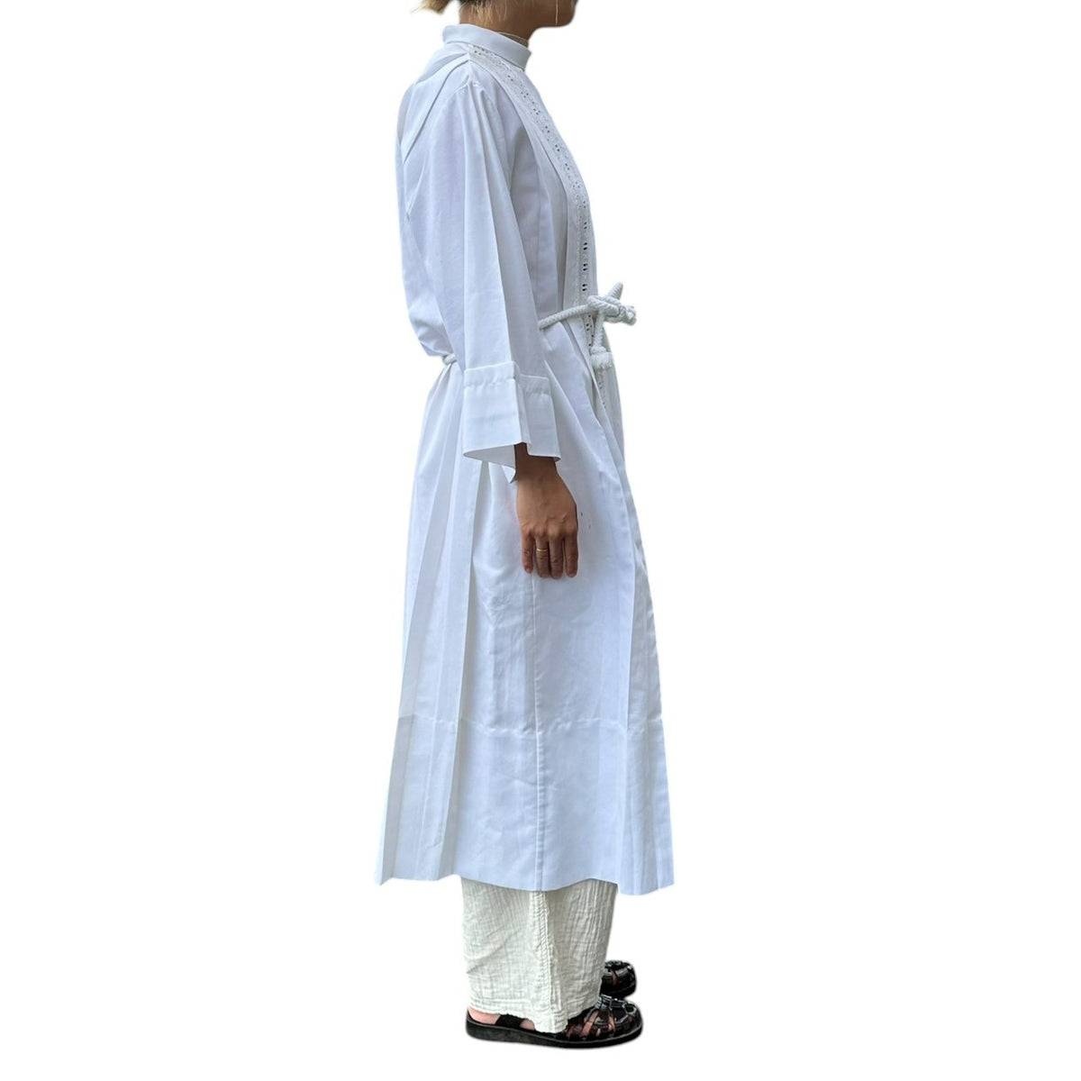 vintage(ヴィンテージ) 80'~90's church smog dress with cutwork lace カットワークレースの教会ドレス 130(Mサイズ程度) ホワイト 右側にポケット/ベルト付/右袖に汚れ有