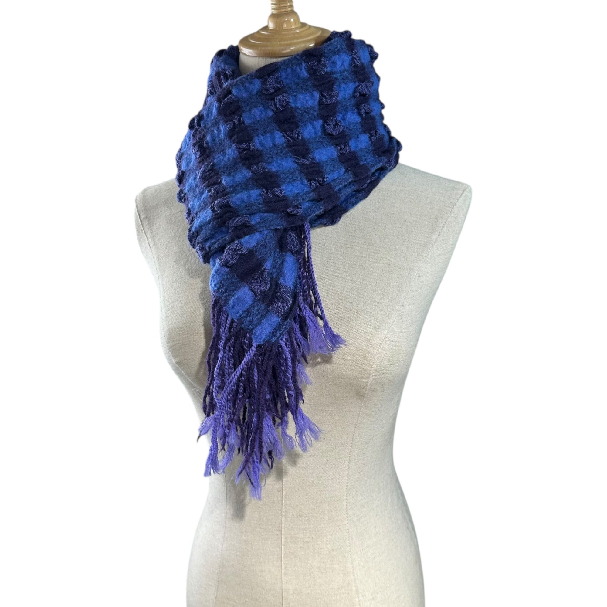 ISSEY MIYAKE MEN(イッセイミヤケメン) Felted Check Scarf 縮絨 チェック マフラー ブルー×パープル