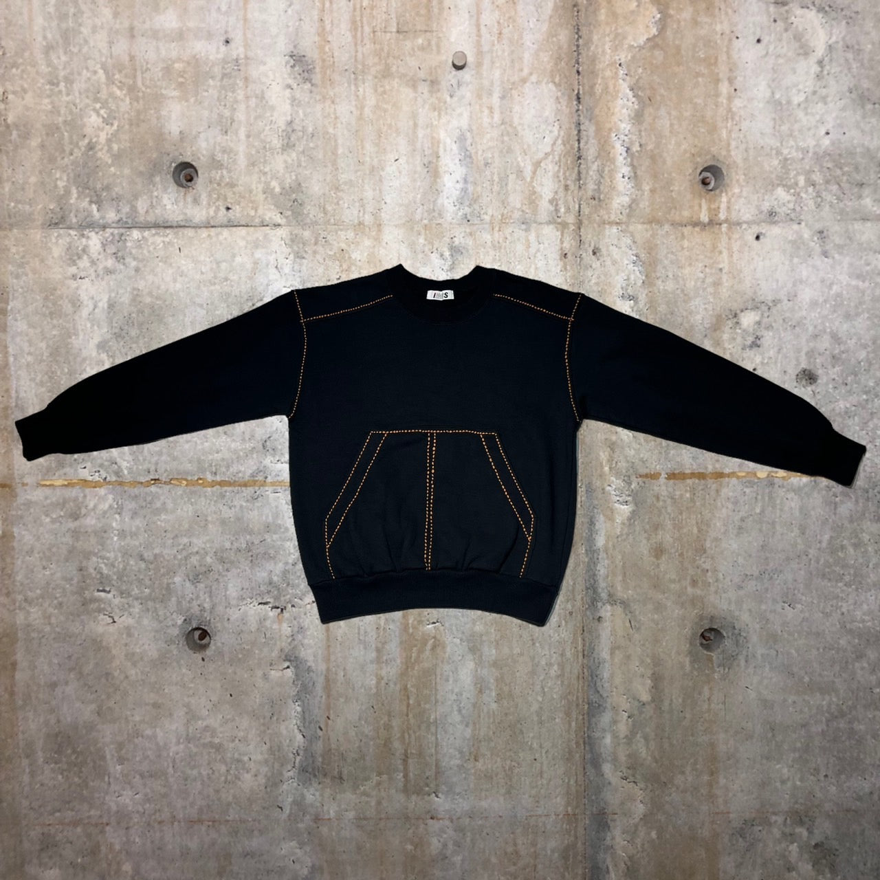 i.s. ISSEY MIYAKE(アイエス イッセイミヤケ) 90's”i.s.”backl logo stitch sweat/バック刺繍ロゴステッチスウェット IS31-JL008 M ブラック 90年代 ヴィンテージ