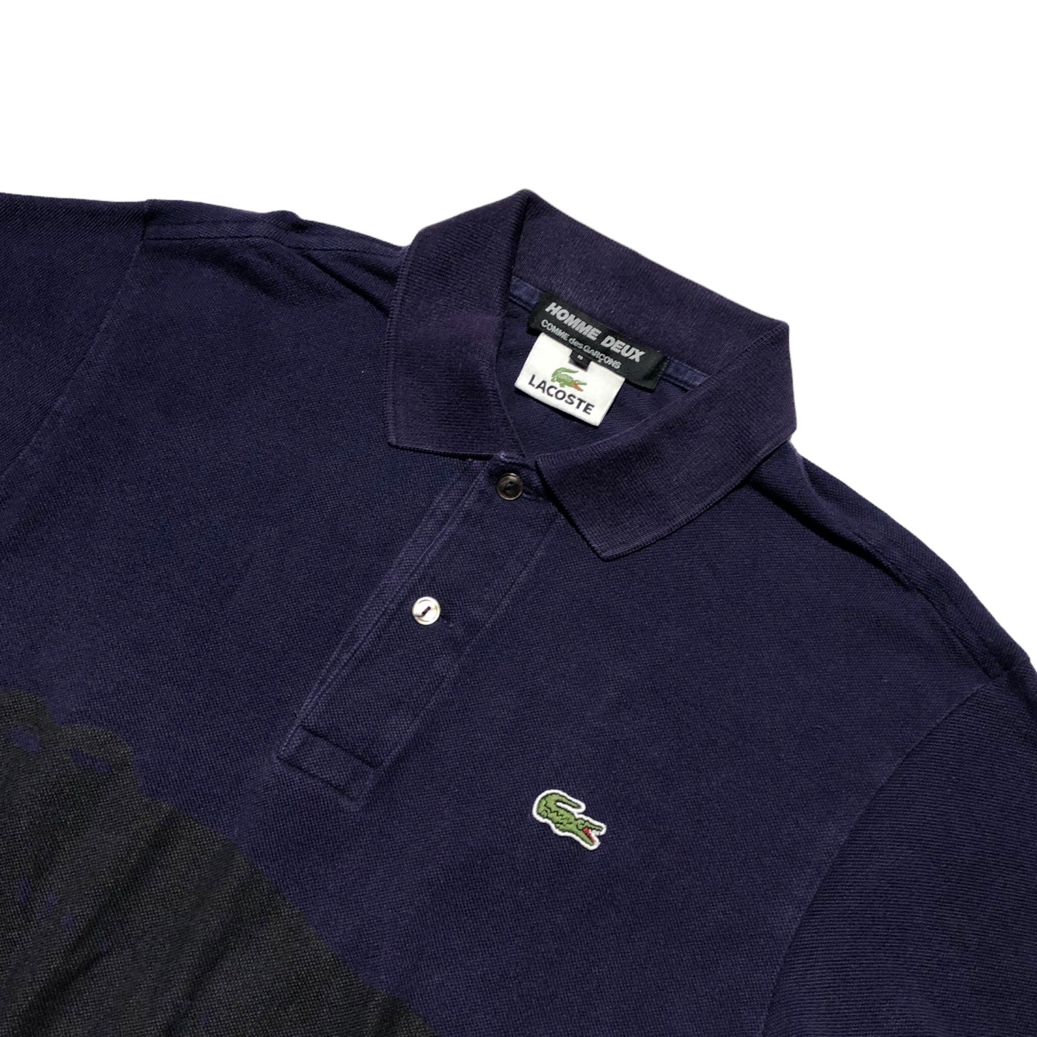 COMME des GARCONS HOMME DEUX×LACOSTE(コムデギャルソンオムドゥ×ラコステ) 11AW Logo print one point embroidery polo shirt ロゴ プリント ワンポイント 刺繍 ポロシャツ DH-T101 S ネイビー AD2011 コラボ