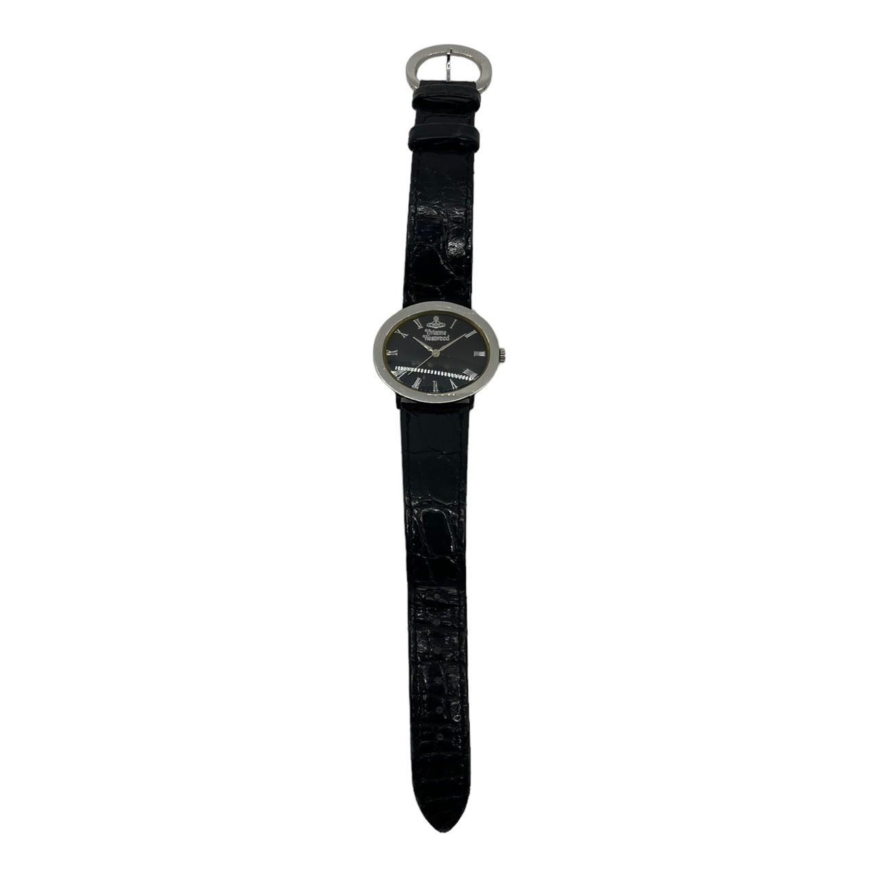 Vivienne Westwood(ヴィヴィアンウエストウッド) 00's  oval leather belt watch/楕円 型押しレザー腕時計 VW-4001 文字盤：ブラック 動作確認済み