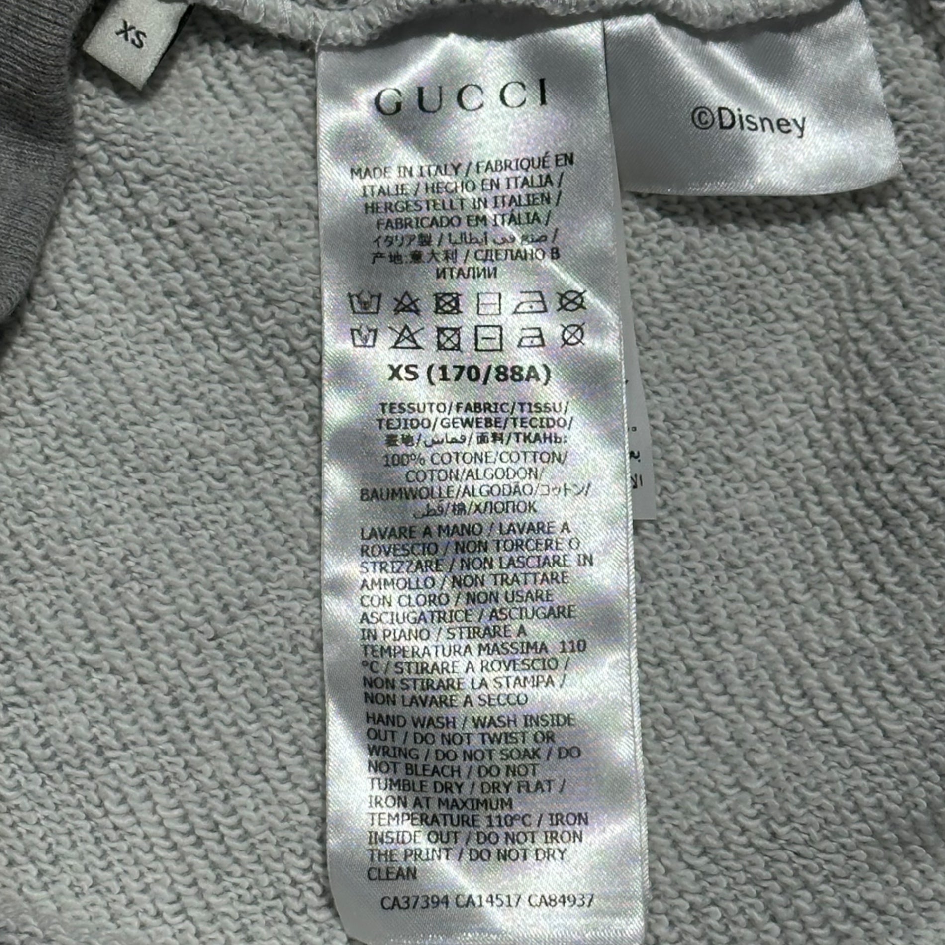 GUCCI×Disney(グッチ×ディズニー) Mickey Printed Logo Hoodie ミッキー プリント ロゴ フーディー  604218 XS グレー コラボ プルオーバー パーカー