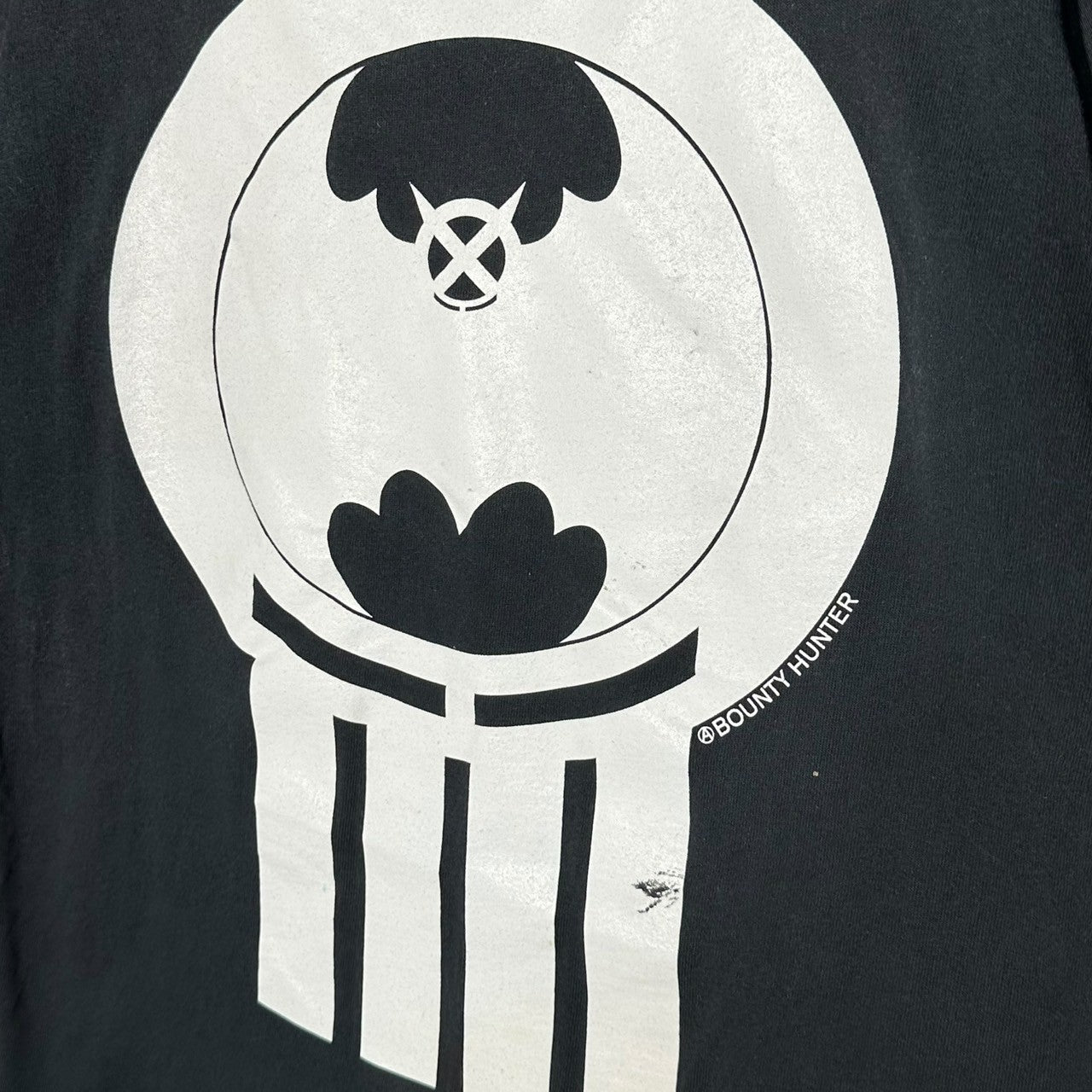 BOUNTY HUNTER(バウンティーハンター) skull family crest Tee スカル 家紋Tシャツ  印字消え(S程度) ブラック×ホワイト
