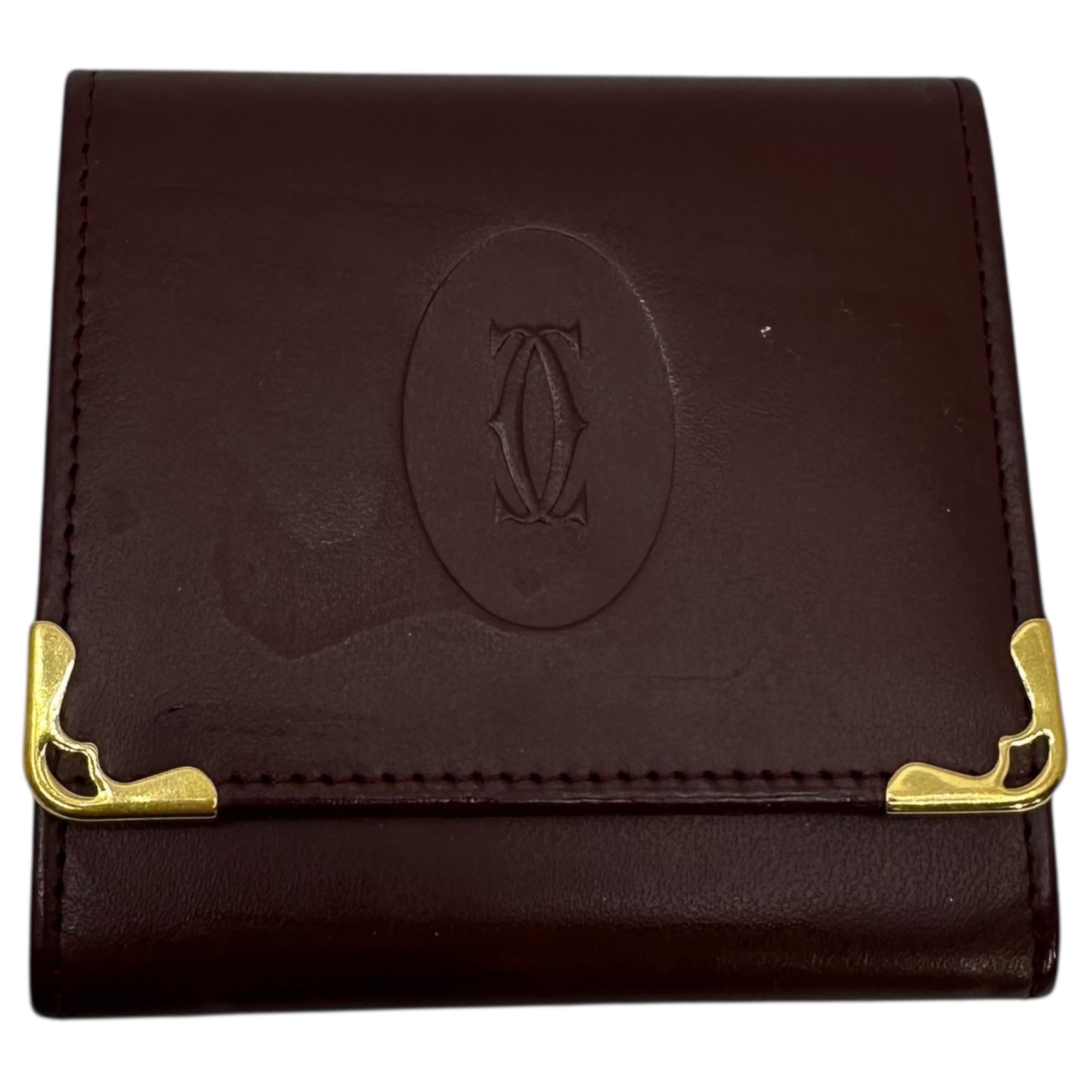 Cartier(カルティエ) Logo stamped coin purse ロゴ 型押し コインケース ボルドー 財布