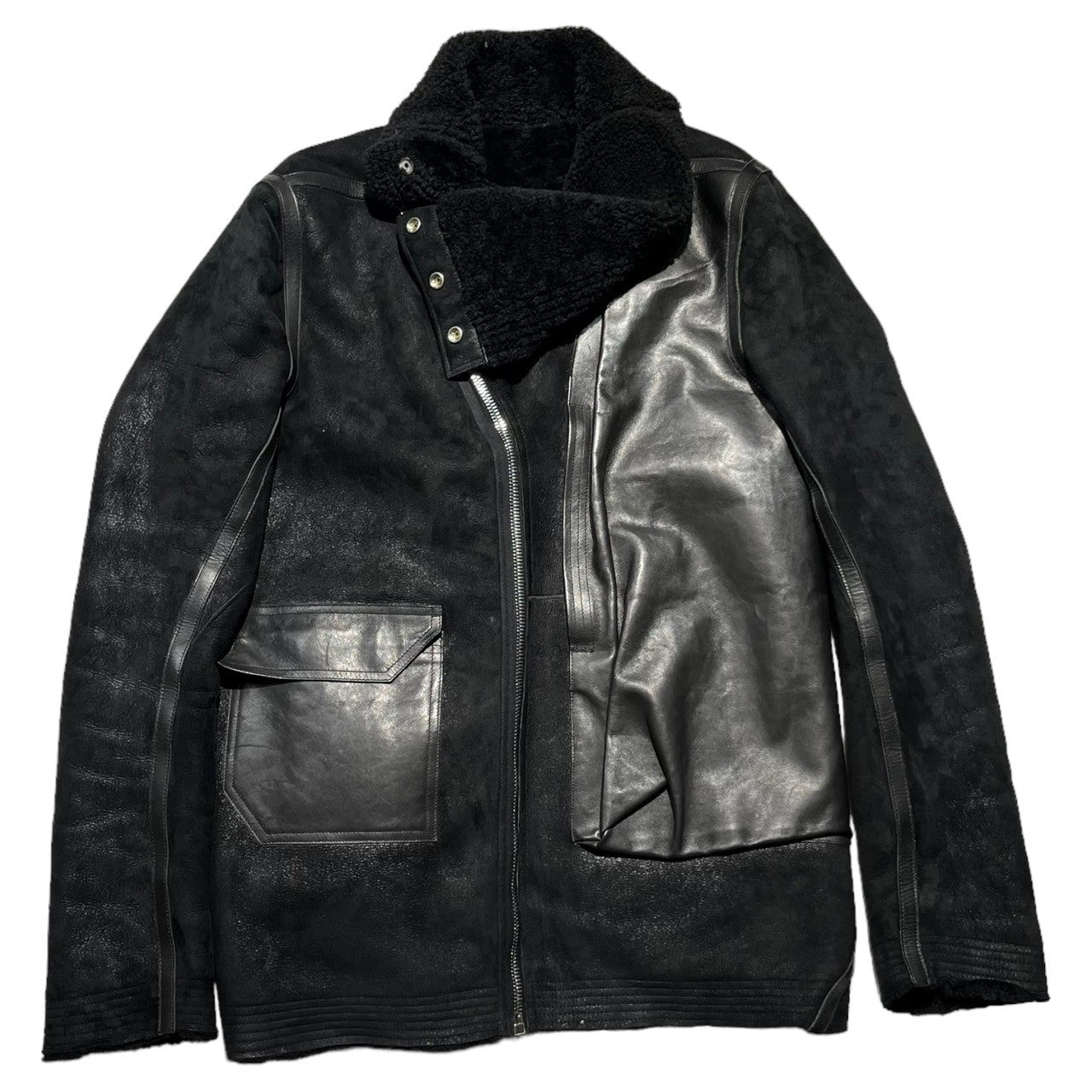 Rick Owens(リックオウエンス) 16AW MASTODON ムートン レザー ジャケット RU16F6782-LSHF 48(L程度) ブラック