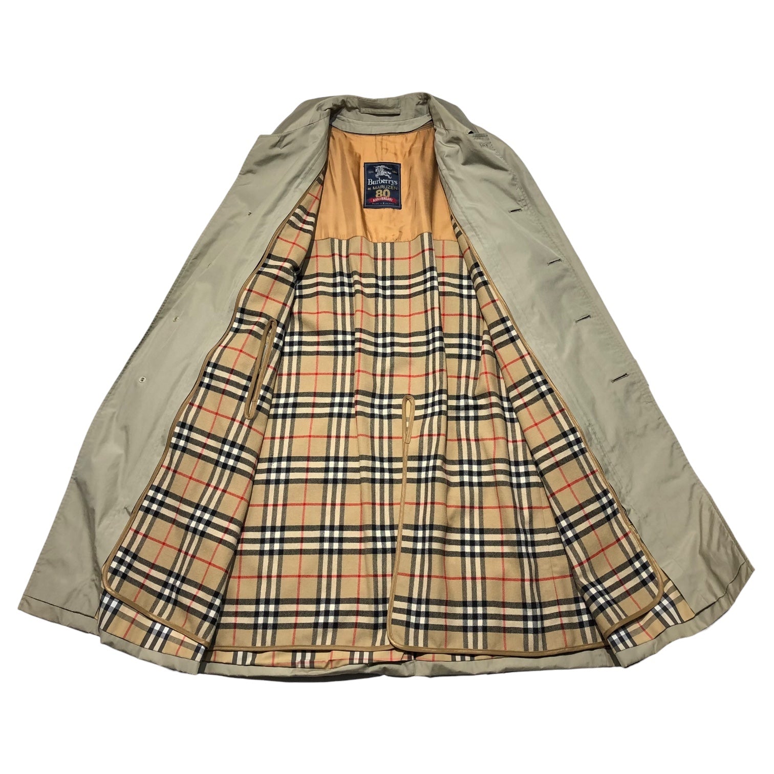 Burberrys(バーバリーズ) 80's ~ 90's 'MARUZEN 80 ANNIVERSARY” Stainless steel  collar coat with Nova check liner ノバチェック ライナー付き トレンチコート S5(M程度) ベージュ  80年代～90年代 ...