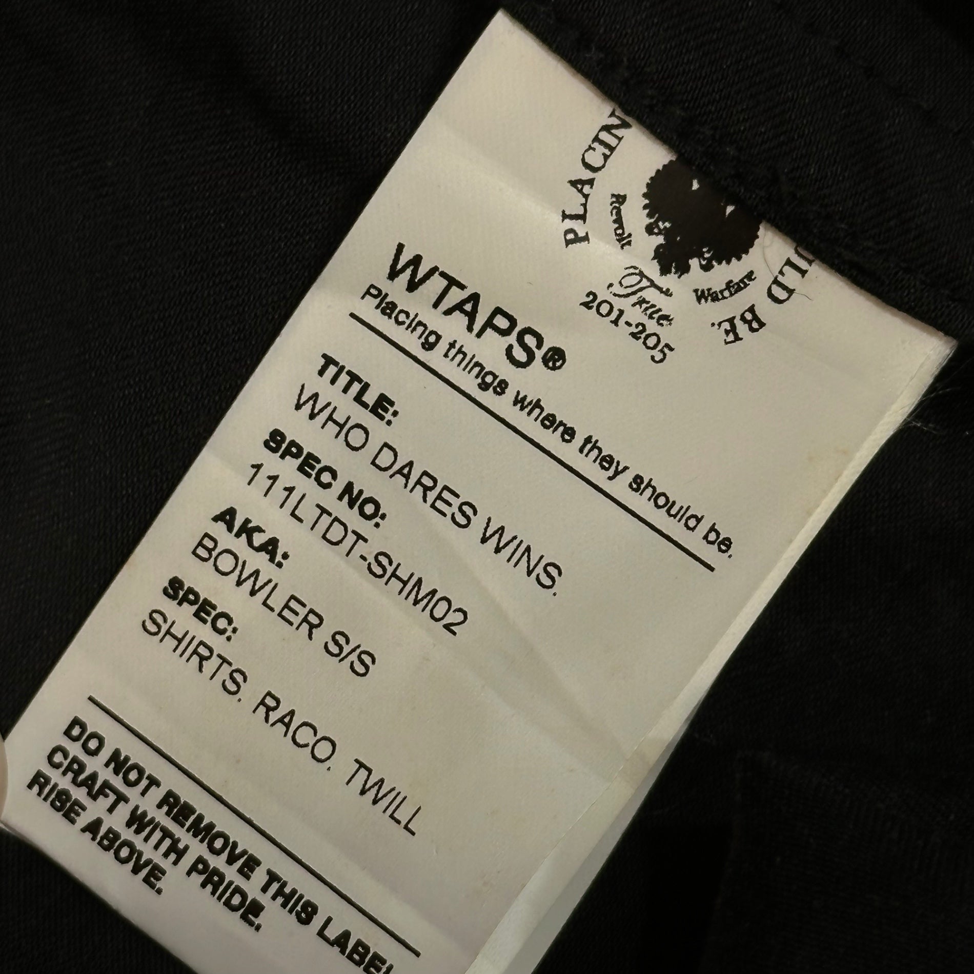 WTAPS(ダブルタップス) 11SS BOWLERS S/S SHIRT RACO TWILL ボーリング シャツ ベロア 111LTDT-SHM02 M ブラック 半袖 シャツ
