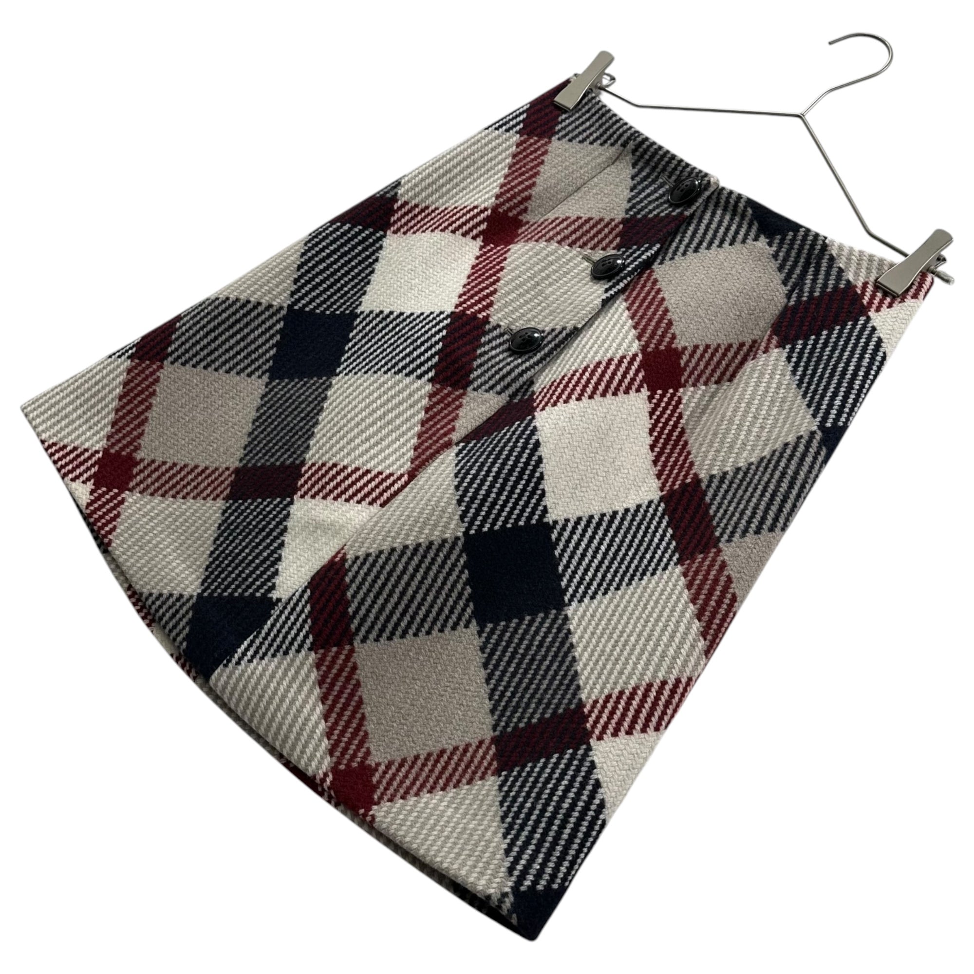 BLUE LABEL CRESTBRIDGE(ブルーレーベルクレストブリッジ) Front 3-button check skirt フロント 3ボタン チェック スカート 55S14-290-42 36(S程度) アイボリー×ダークネイビー×レッド