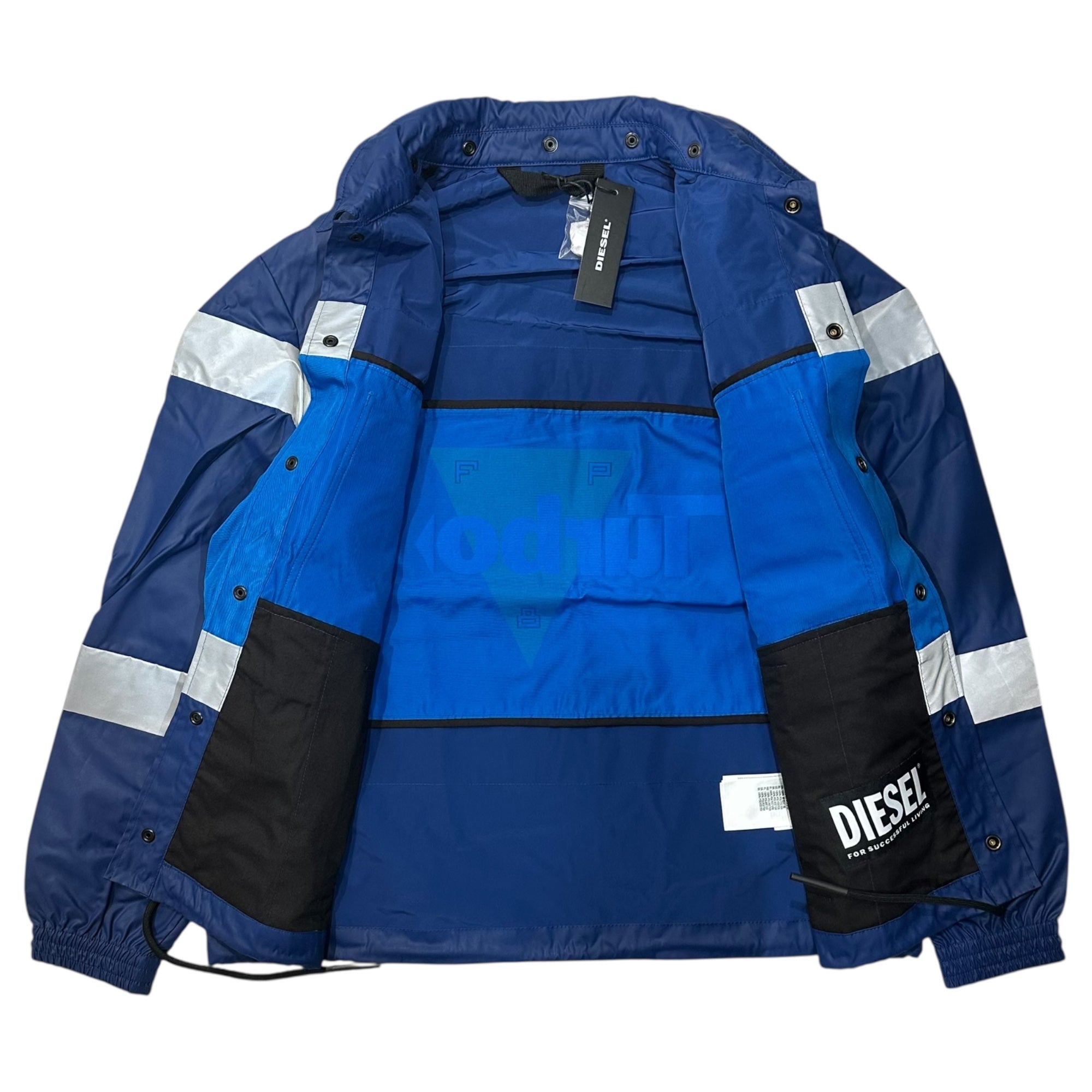 DIESEL(ディーゼル) J-RODDY JACKET リフレクティブ 切替 オーバーサイズ フーデッド ジャケット A02128 S ネイビー×ブルー J-RODDY JACKET