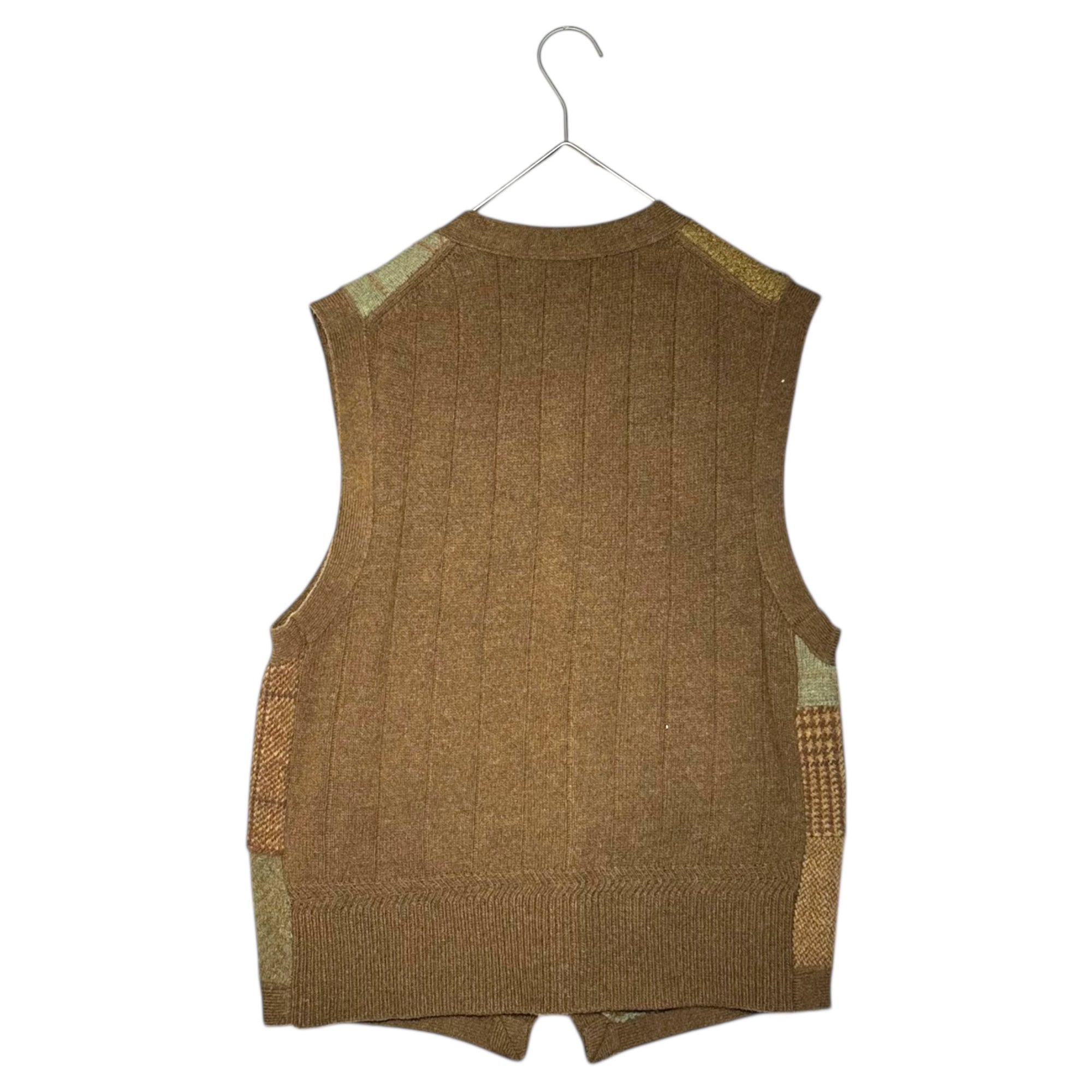 POLO RALPH LAUREN(ポロラルフローレン) Patchwork Cashmere-Blend Wool Knit Cardigan Vest パッチワーク カシミア混 ウール ニット カーディガン ベスト M ブラウン