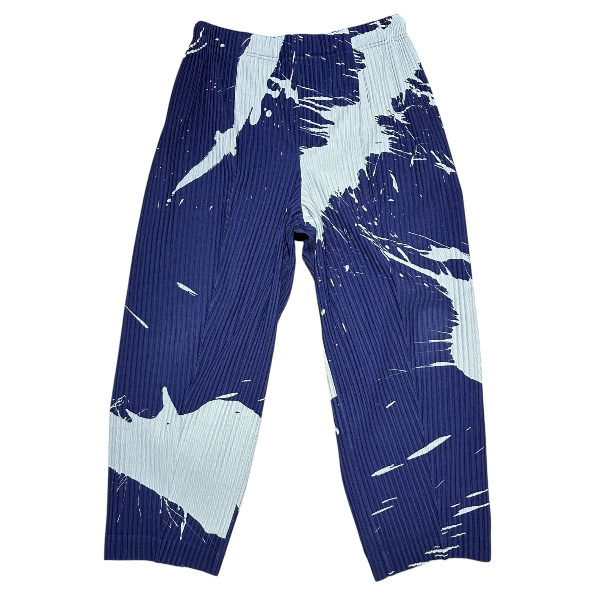 HOMME PLISSE ISSEY MIYAKE(オムプリッセイッセイミヤケ) Splash Paint Finish Pleated Tapered Slacks スプラッシュ ペイント 加工 プリーツ テーパード スラックス HP16-JF222 2(M程度) ブルー×ライトブルー