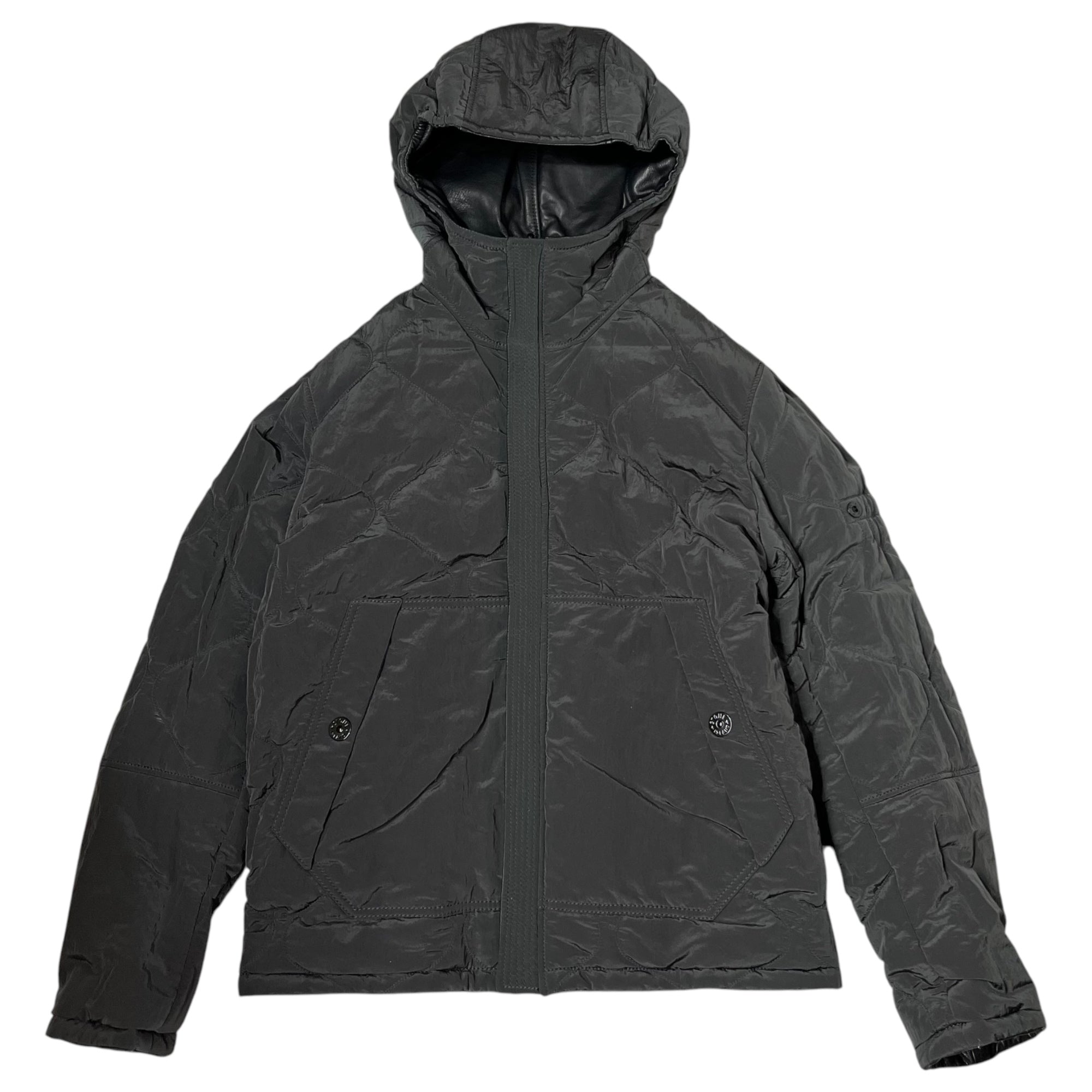 STONE ISLAND(ストーンアイランド) 15AW All leather reversible Primaloft nylon metal hooded jacket オールレザー リバーシブル プリマロフト ナイロン メタル フーデット ジャケット 631500277 M ブラック