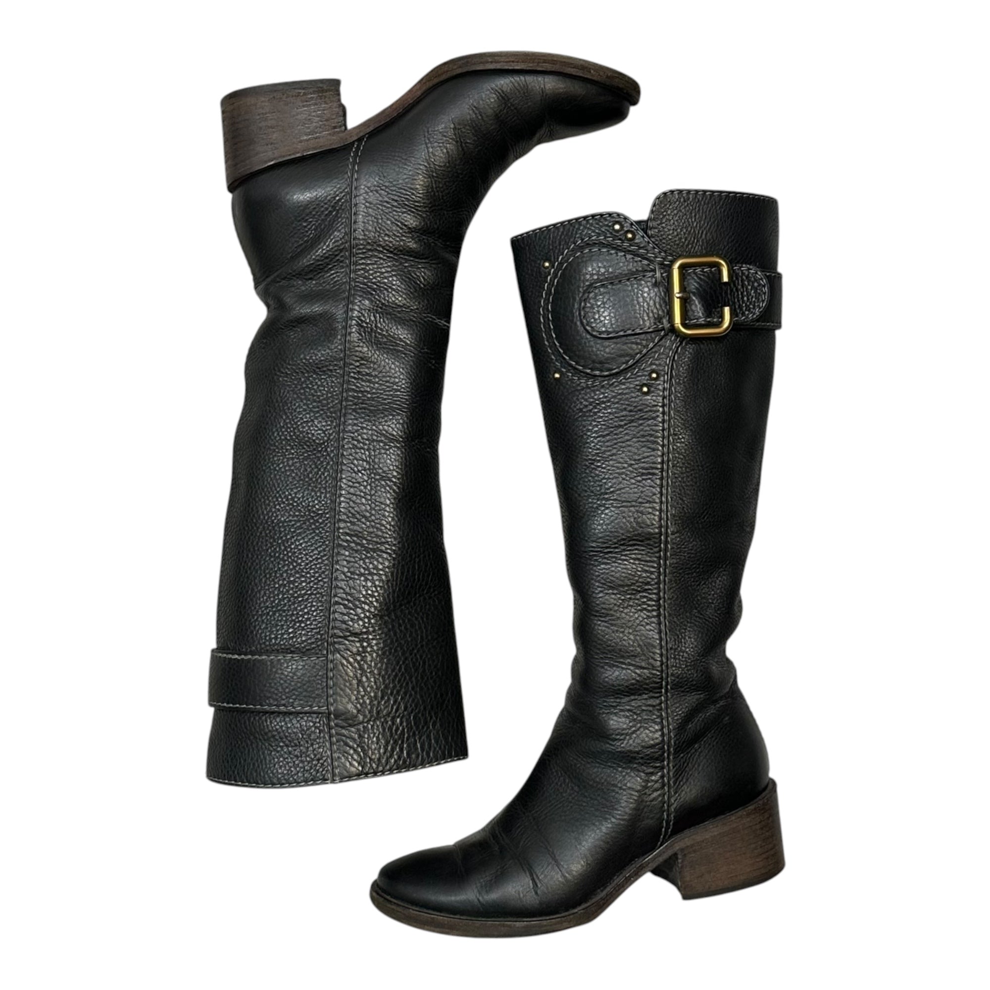 CHLOE(クロエ) Cross-strap Heeled Leather Long Boots クロスベルト ヒール レザー ロング ブーツ 35(22.5cm程度) ブラック