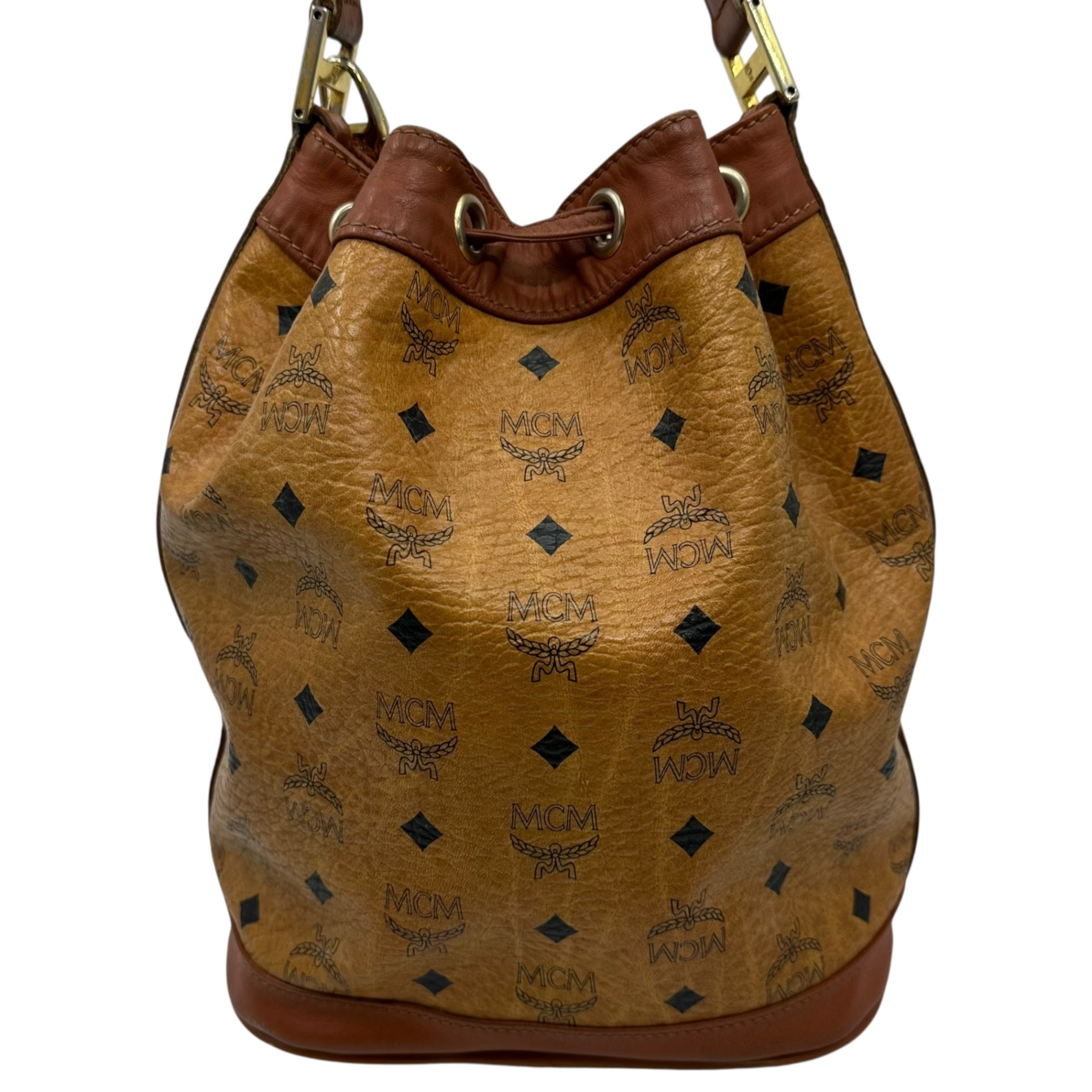 MCM(エムシーエム) Logo drawstring shoulder bag ロゴ 巾着 ショルダー バッグ ブラウン ririジップ