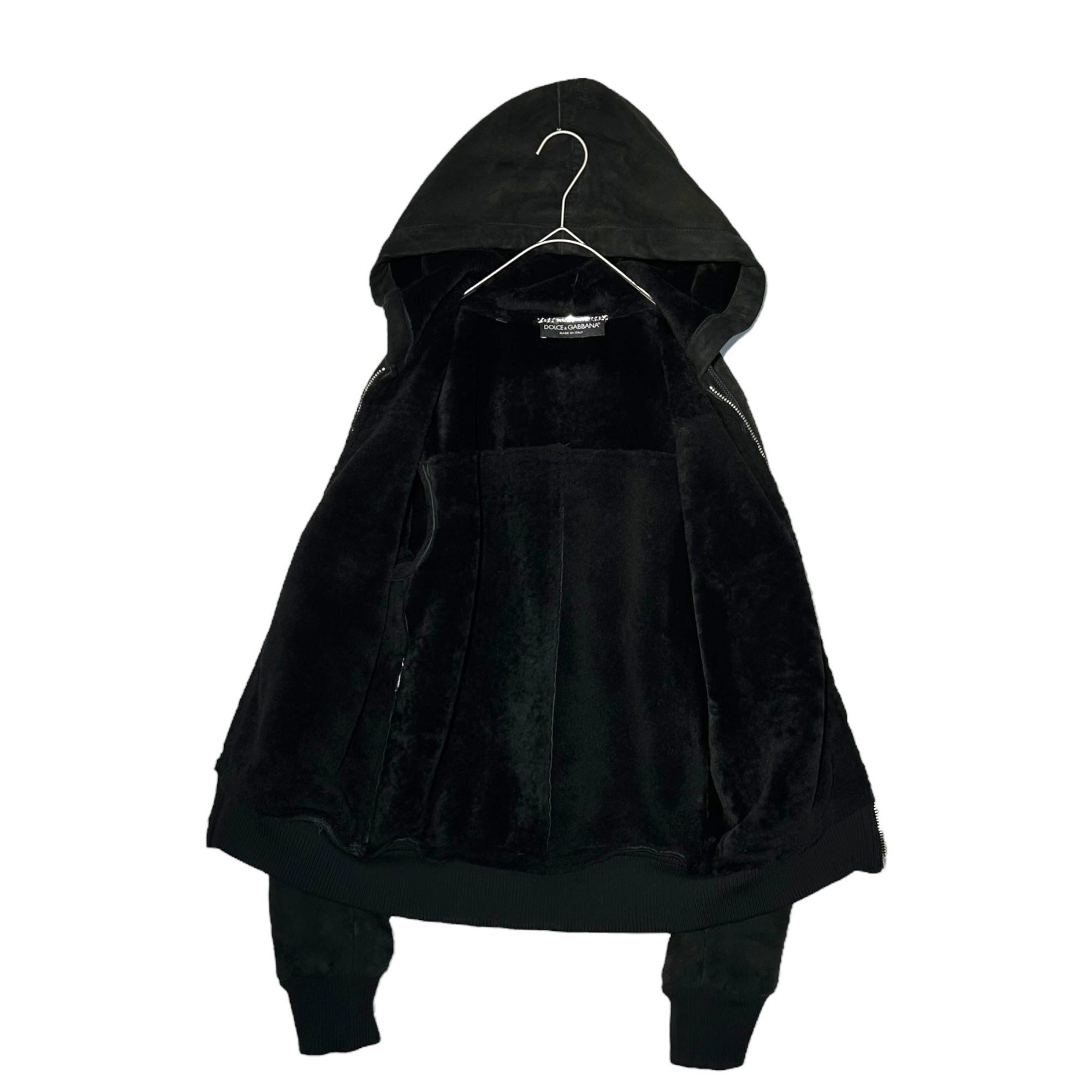 DOLCE&GABBANA(ドルチェ&ガッバーナドルガバ) Mouton Zip-Up Hoodie ムートン ジップ アップ パーカー 表記無(XS程度) ブラック ジャケット
