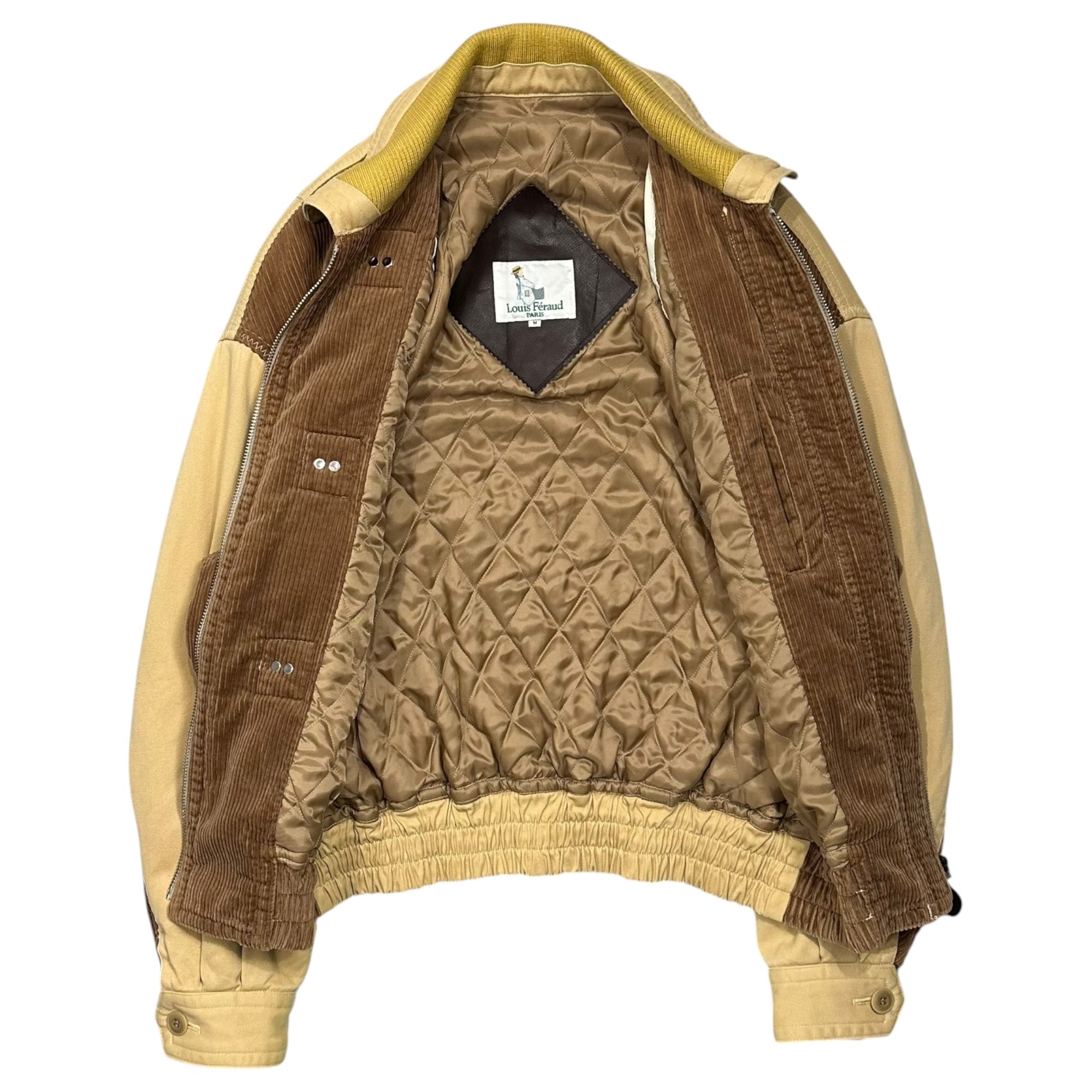 LOUIS FERAUD(ルイフェロー) 1990's Archive corduroy Fireman Jacket アーカイブ コーデュロイ 切替 ファイヤーマン ジャケット 表記無(L程度) イエロー×ブラウン 推定90年代