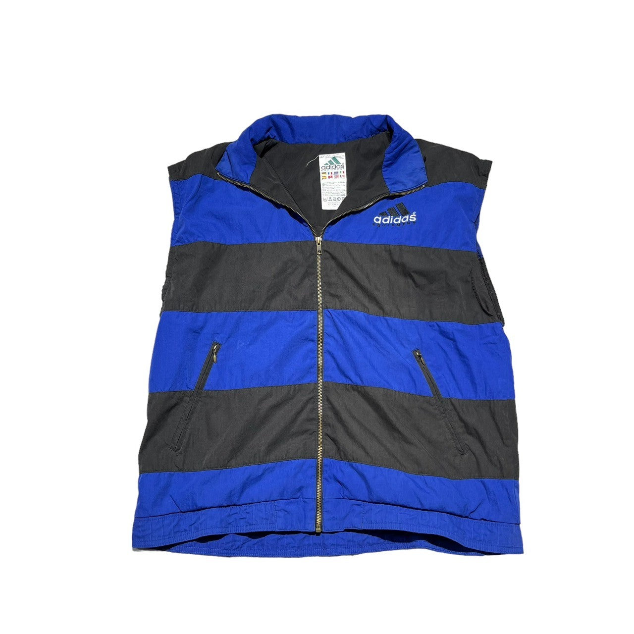 adidas(アディダス) 90's One-point logo border zip-up vest ワンポイントロゴ ボーダー ジップアップ ベスト 90年代 Y2K B-BOY L(実寸XL程度) ブルー×ブラック