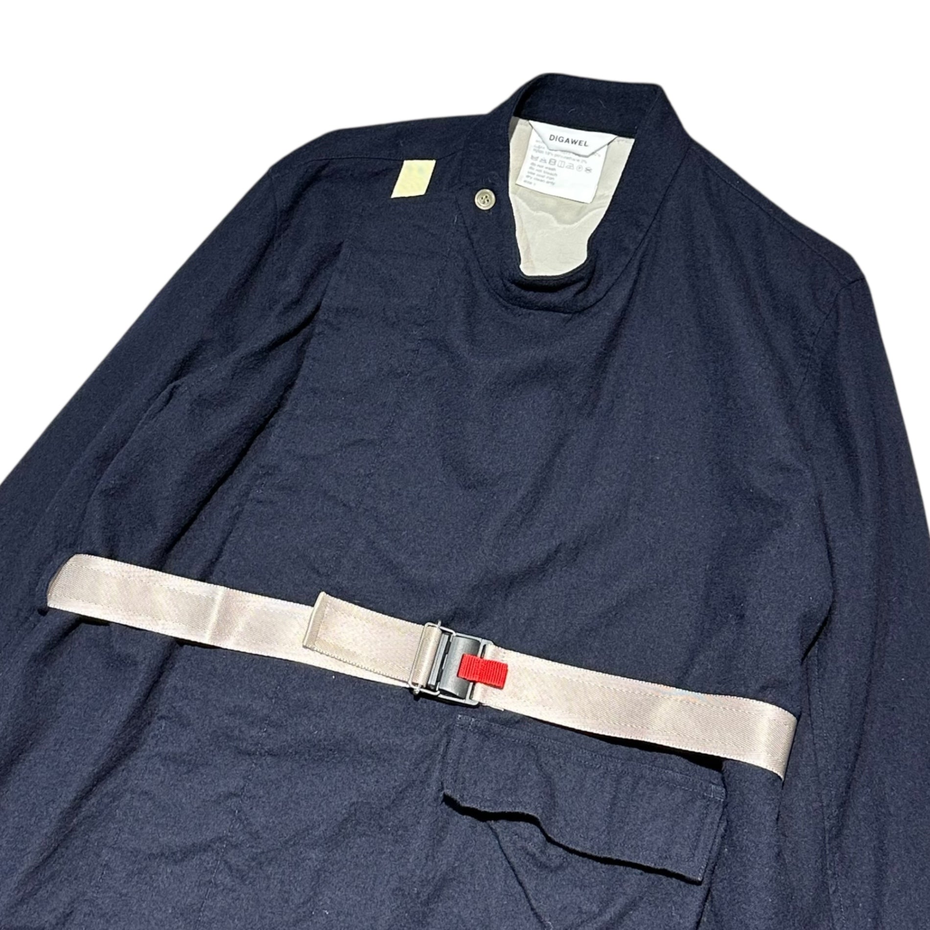 DIGAWEL(ディガウェル) Pre-washed Wool Coat with Diagonal Buttons and Large Pockets 製品洗い ウール 斜めボタン ビッグポケット コート  1(S程度) ネイビー
