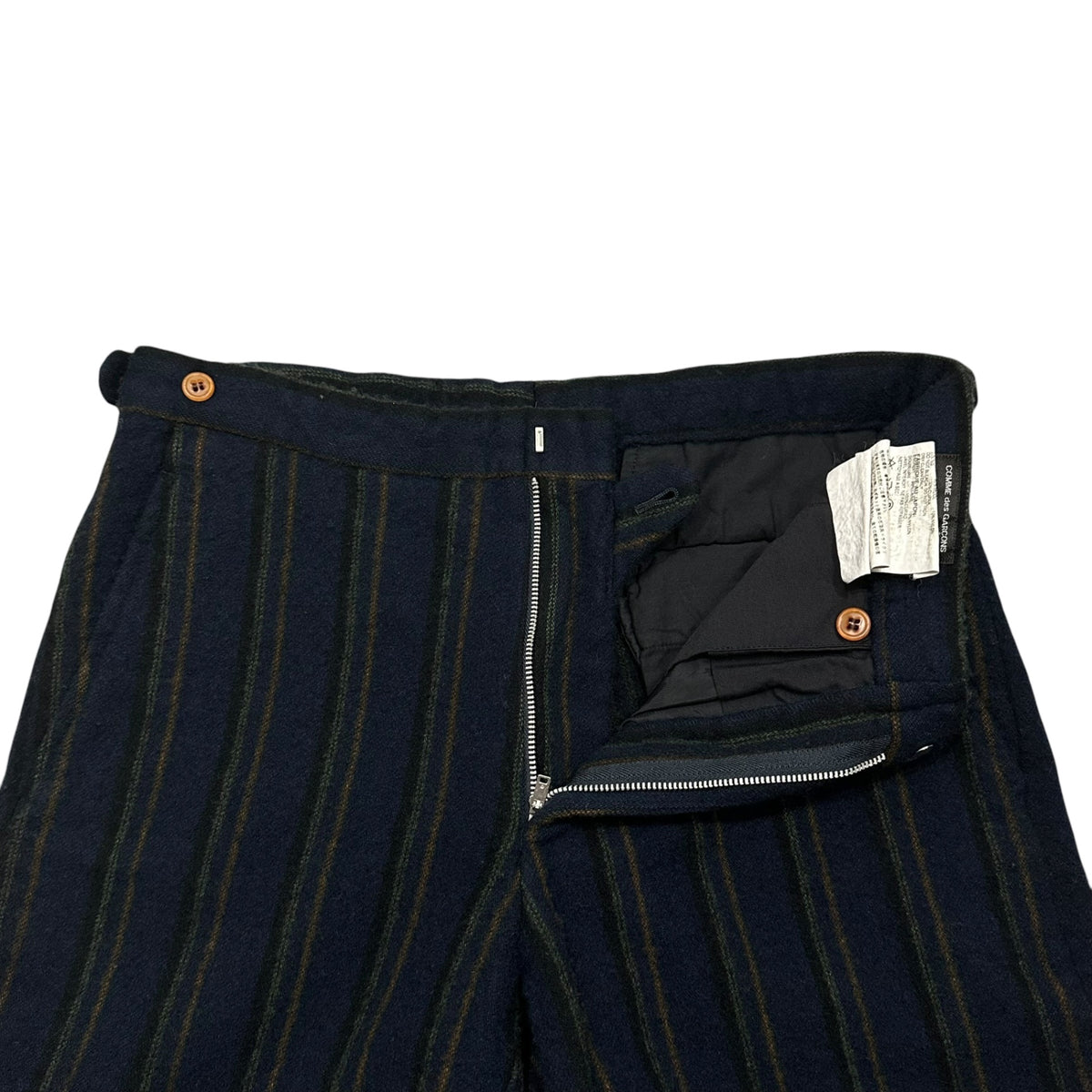 COMME des GARCONS HOMME PLUS(コムデギャルソンオムプリュス) 2002AW Wool-Nylon Full-Milled Striped Tapered Slacks ウール ナイロン 縮絨 ストライプ テーパード スラックス PG-P062 M ネイビー×ブラウン×ブラウン AD2002 00s アーカイブ 四つの黒期