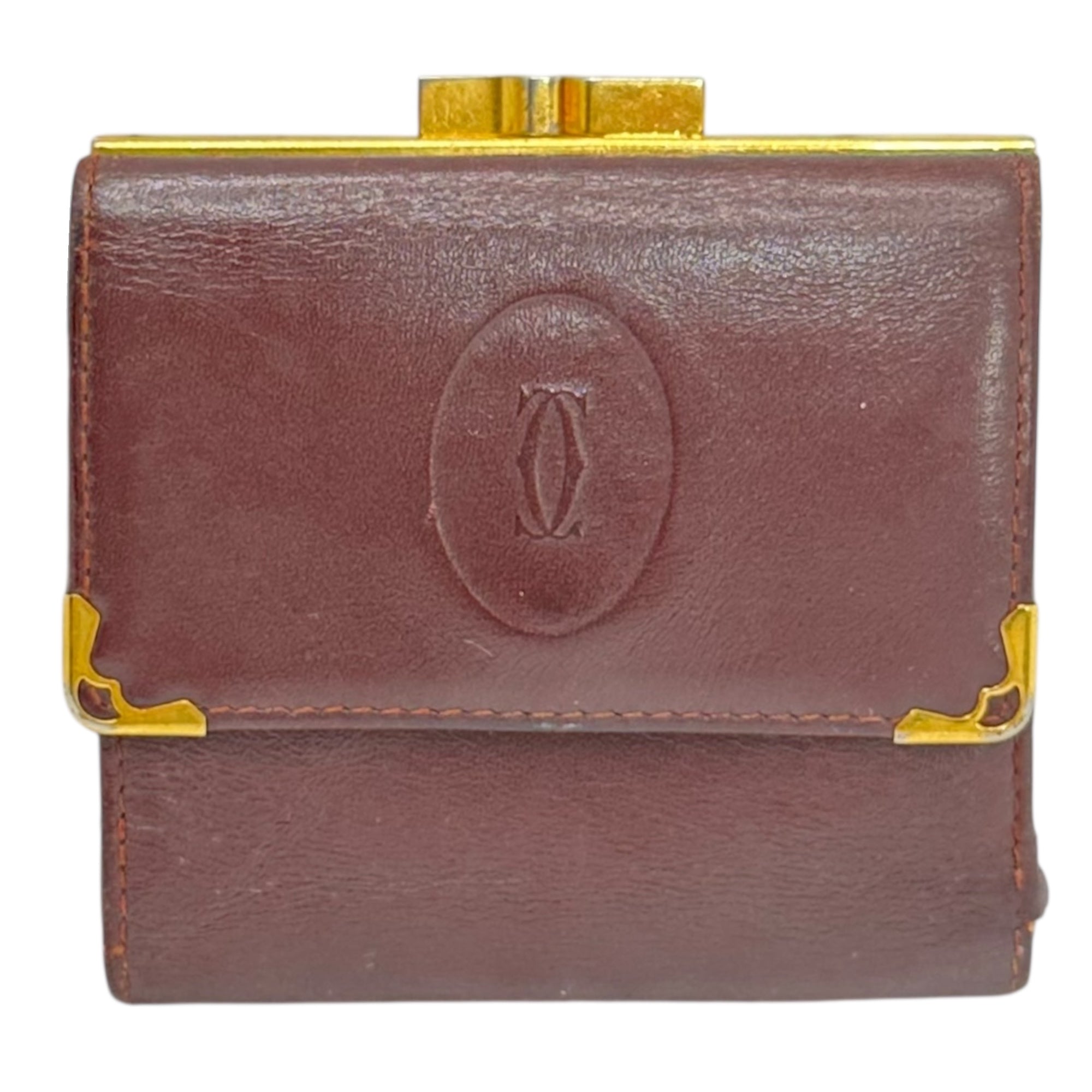 Cartier(カルティエ) Foldable wallet with snap closure がま口 三つ折り 財布 ボルドー