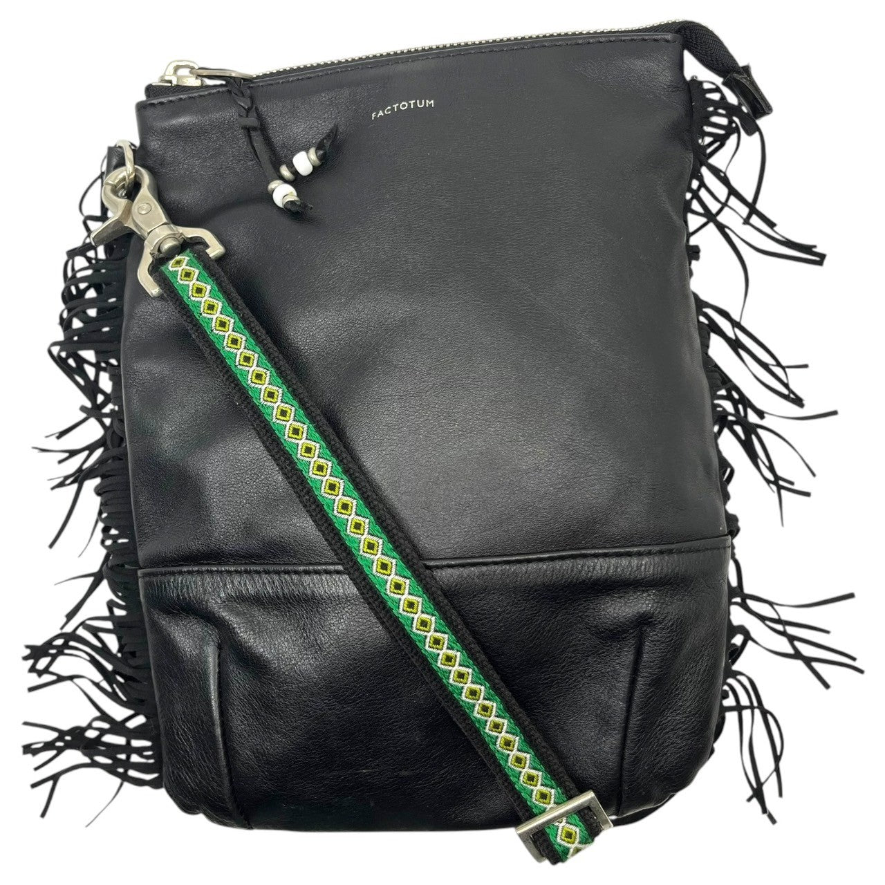 FACTOTUM(ファクトタム) Calfskin fringe shoulder bag カーフ レザー フリンジ ショルダー バッグ ブラック 参考定価30,800円