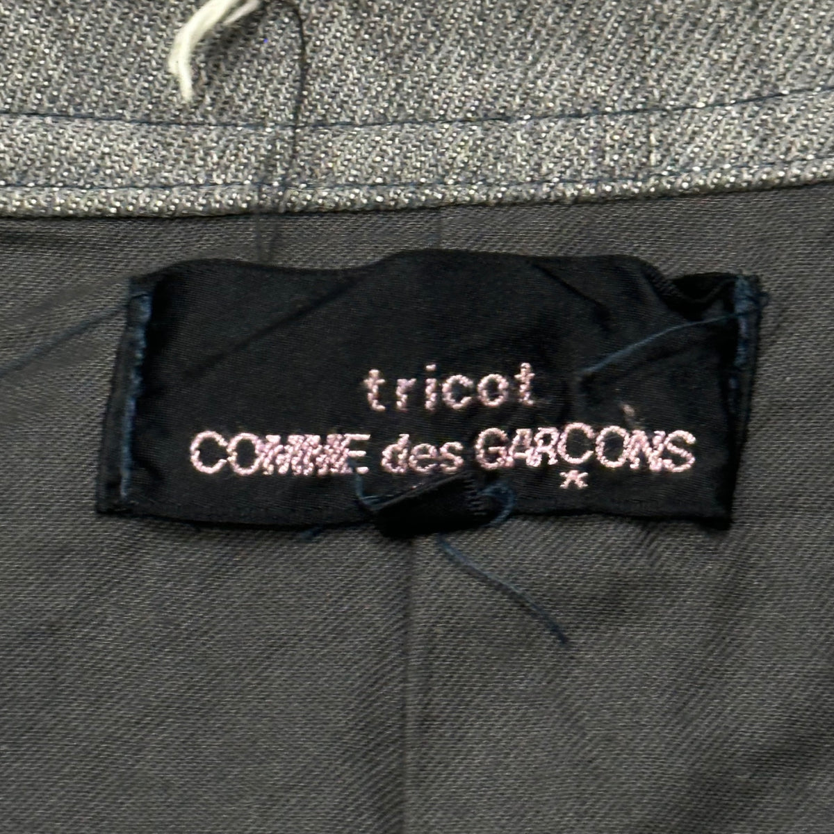 tricot COMME des GARCONS(トリココムデギャルソン) 2001AW Floral sequin collarless denim jacket フラワー スパンコール デニム ノーカラー ジャケット TC-J003 S グレー×ピンク AD2001 00's