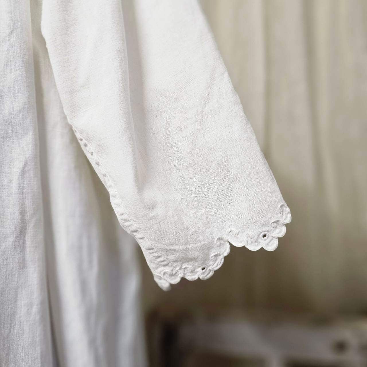 Euro Vintage(ヨーロッパヴィンテージ) Meduse_10'~20's french cotton flower embroidery short sleeve long dress /フレンチコットン花刺繍半袖ロングワンピース 表記なし(Mサイズ程度) ホワイト