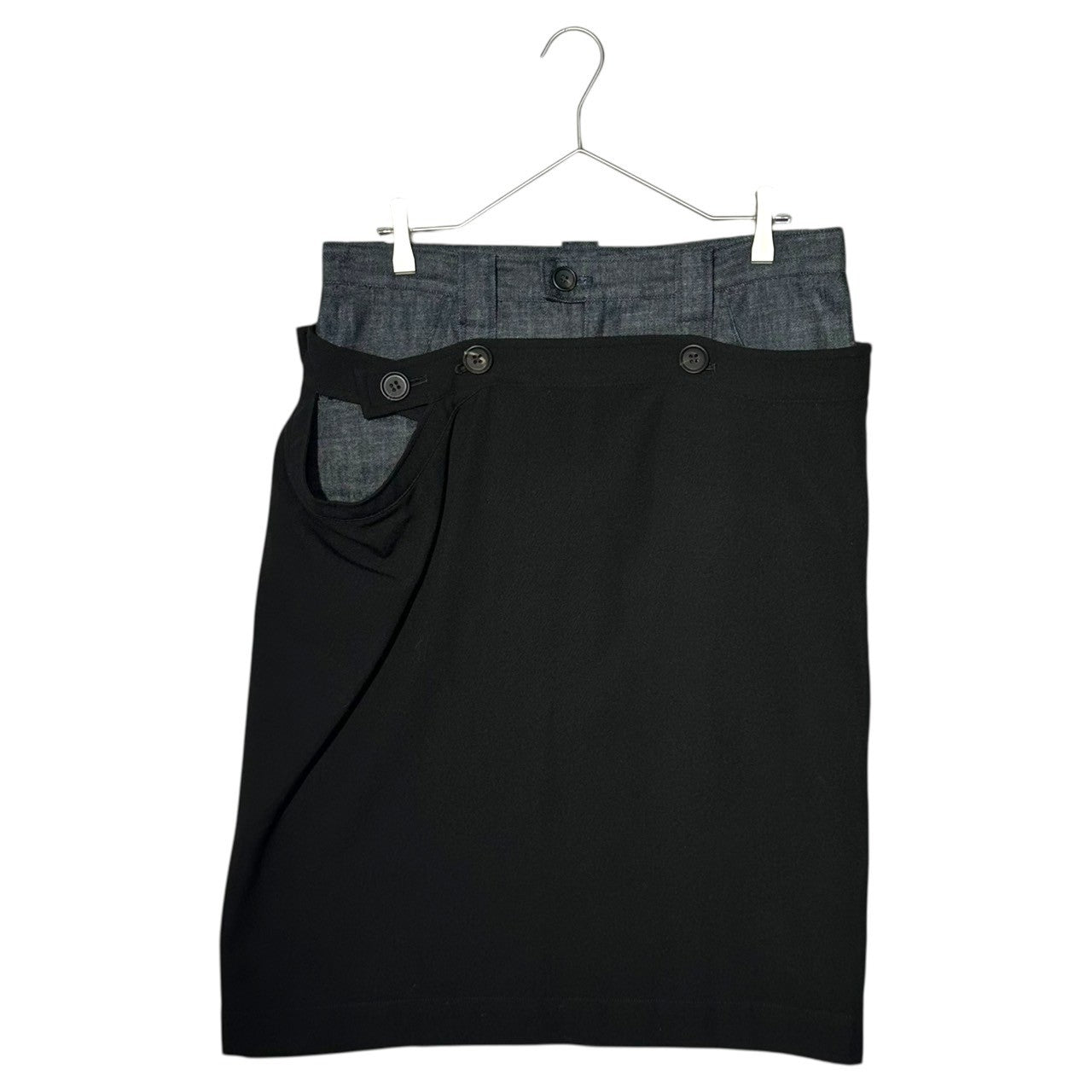 Y's(ワイズ) 13SS Denim Docking Wool Skirt デニム ドッキング ウール スカート YX-S28-800 1 インディゴ×ブラック
