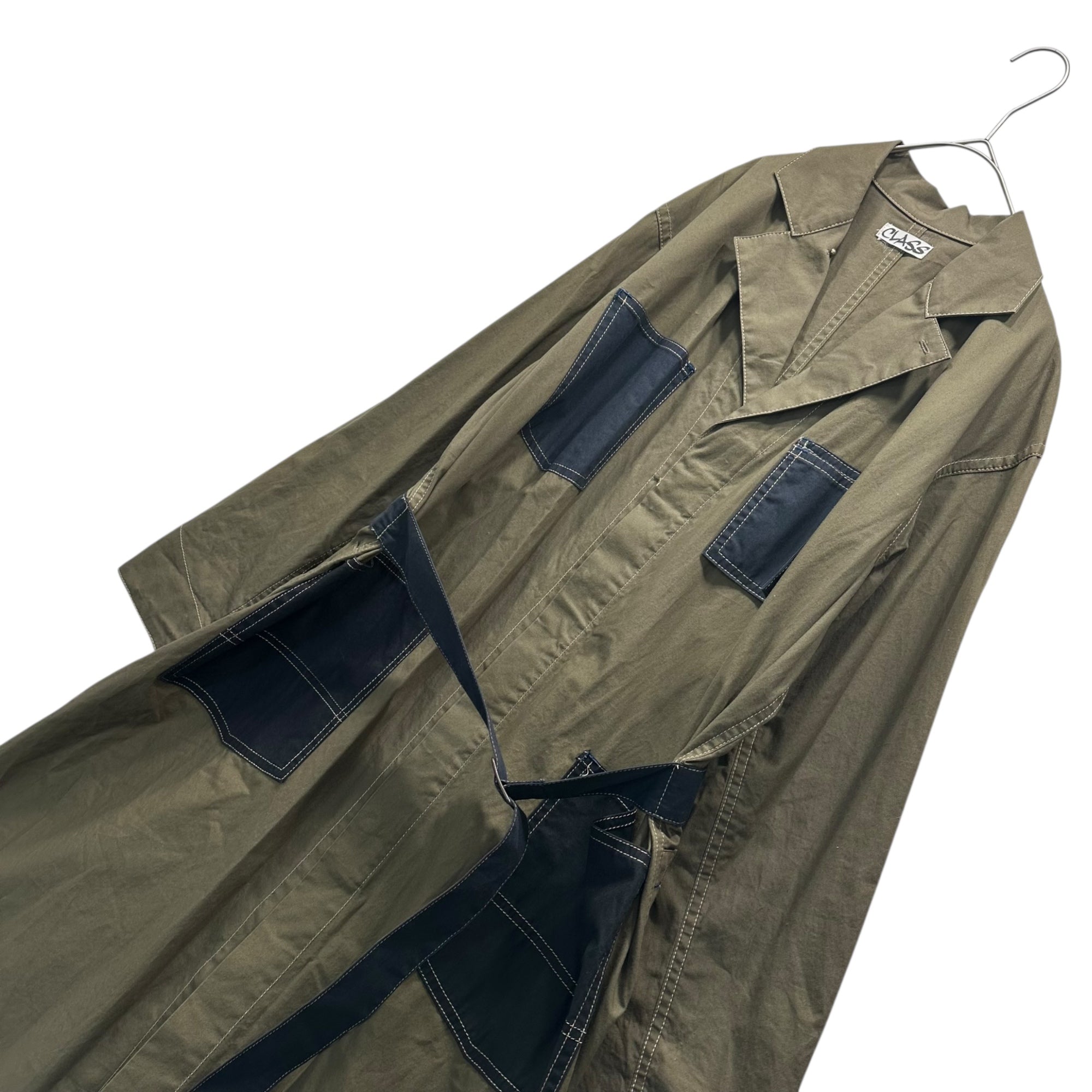 CLASS(クラス) 2-Tone Belted Military Coat 2トーン ベルテッド ミリタリー コート 46 オリーブ×ブラック トレンチ