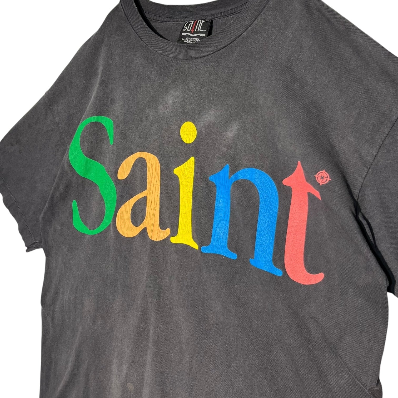 SAINT MICHAEL(セントマイケル) 24SS SS TEE COLORFUL SAINT ヴィンテージ 加工 ロゴ Tシャツ SM-YS8-0000-001 XL ブラック