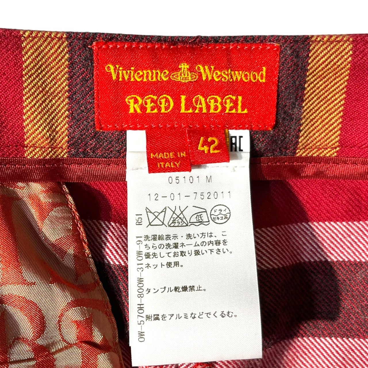 Vivienne Westwood RED LABEL(ヴィヴィアンウエストウッドレッドレーベル) Tartan check side velor line cotton wool slacks タータンチェック サイドベロアライン コットン ウール スラックス パンツ 12-01-752011 42(S) レッド×ブラック