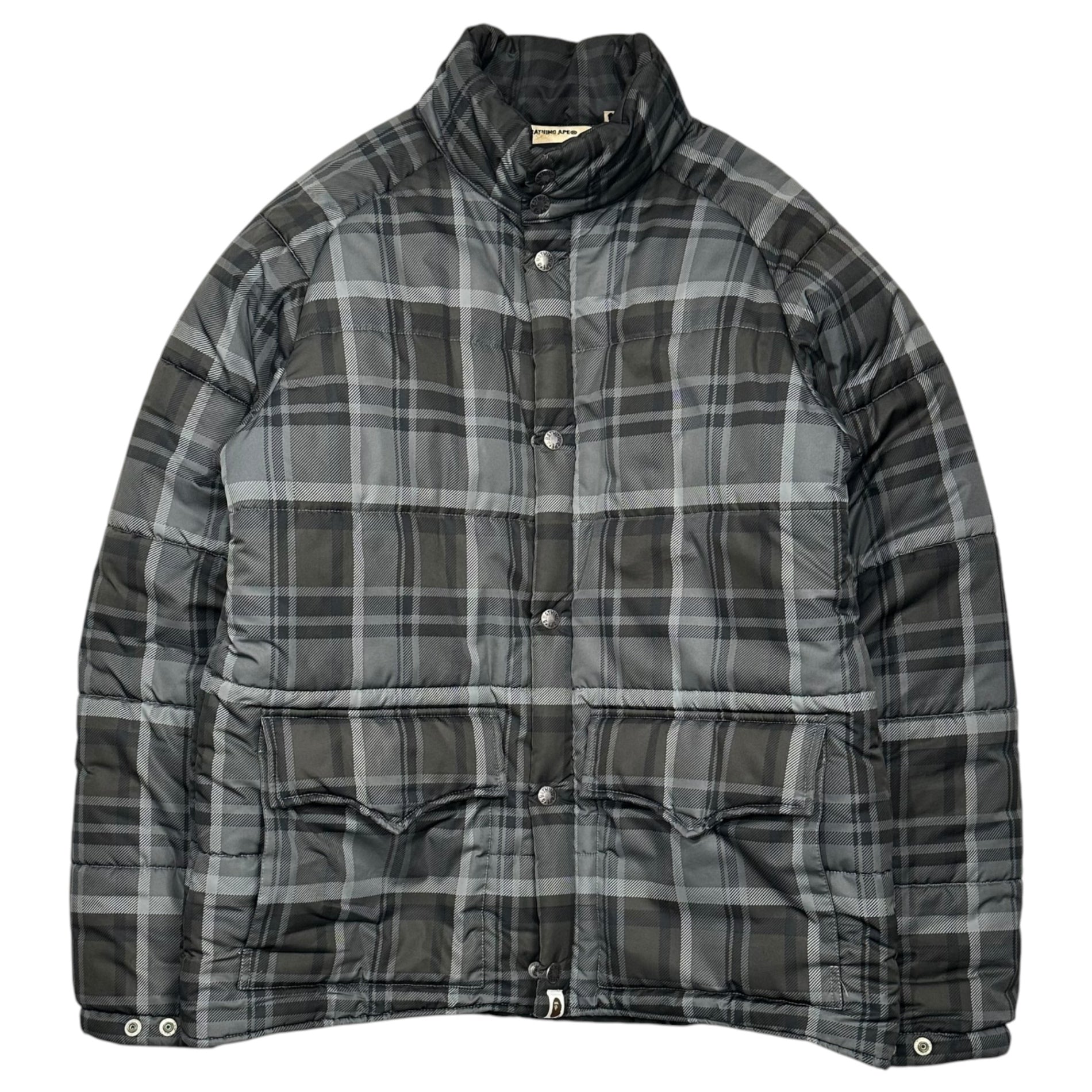 A BATHING APE(アベイシングエイプ) 2000's Tartan Padded Jacket タータンチェック パテッド ジャケット M グレー 中綿