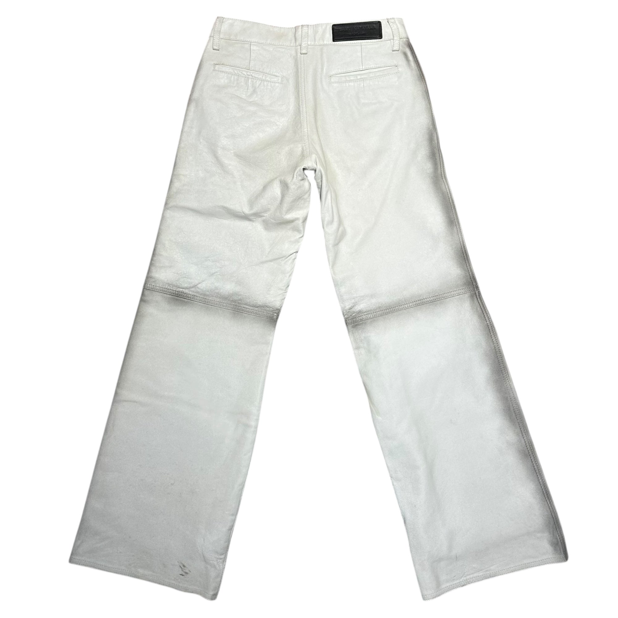 ISAMU KATAYAMA BACKLASH(イサムカタヤマバックラッシュ) Distressed Straight-Leg Leather Pants 汚れ加工 ストレートレザー パンツ ホワイト×ブラック 品質表示タグ欠品