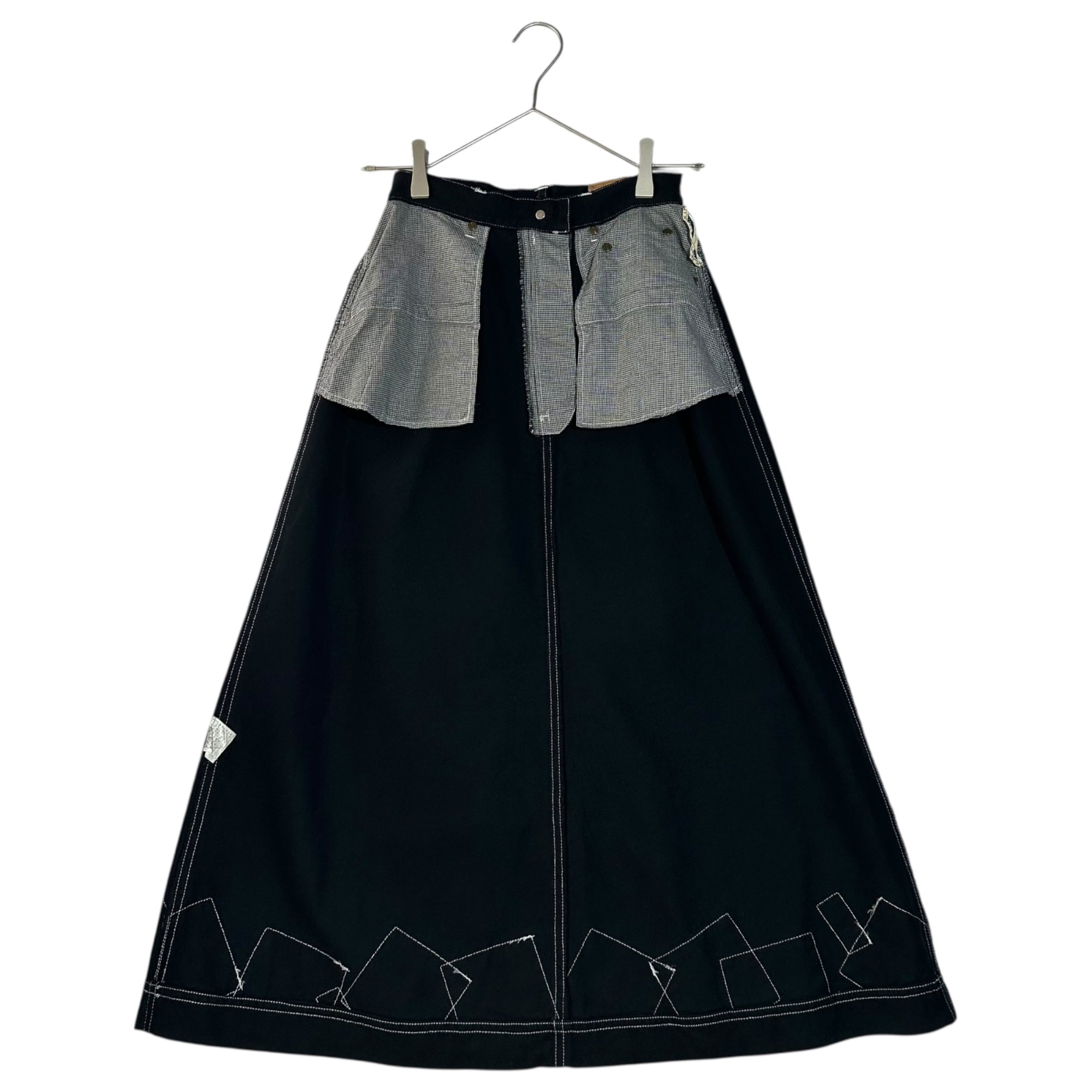 PINK HOUSE(ピンクハウス) 00's Logo Patchwork Long Denim Skirt ロゴ パッチワーク ロング デニム スカート 表記無(S程度) ブラック ワッペン マキシ
