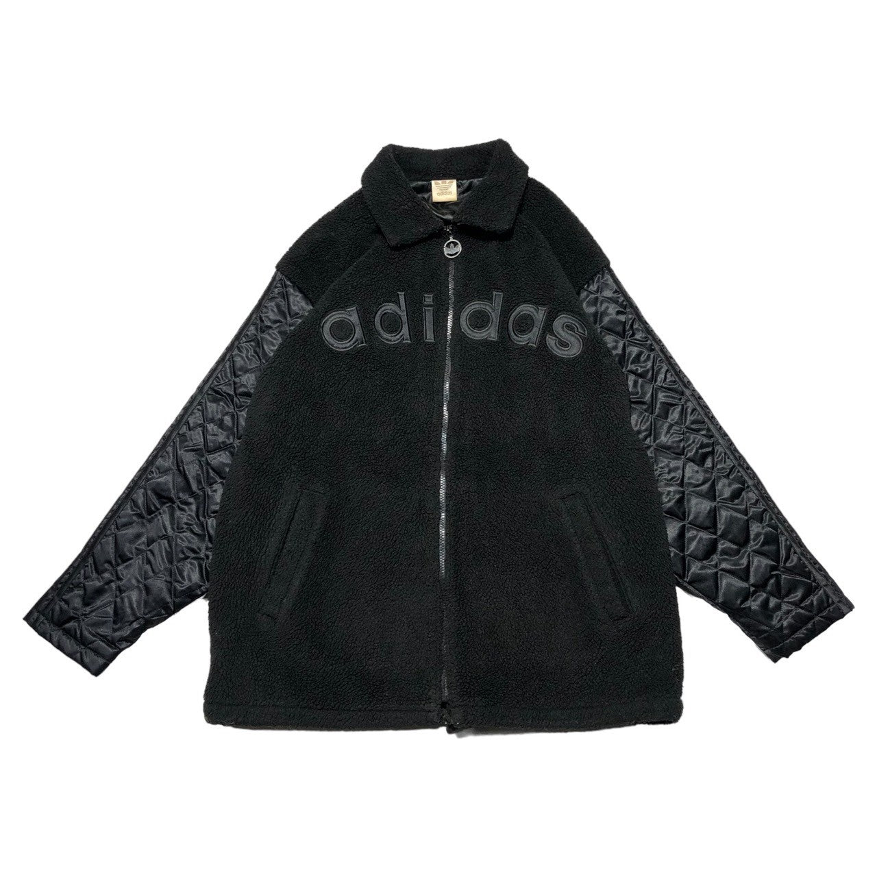 adidas(アディダス) 80's ~ 90's logo fleece boa blouson ロゴ フリース ボア ブルゾン AA-6114 M-L ブラック デサント製 80年代 ～ 90年代 ジャケット キルティング スイングトップ