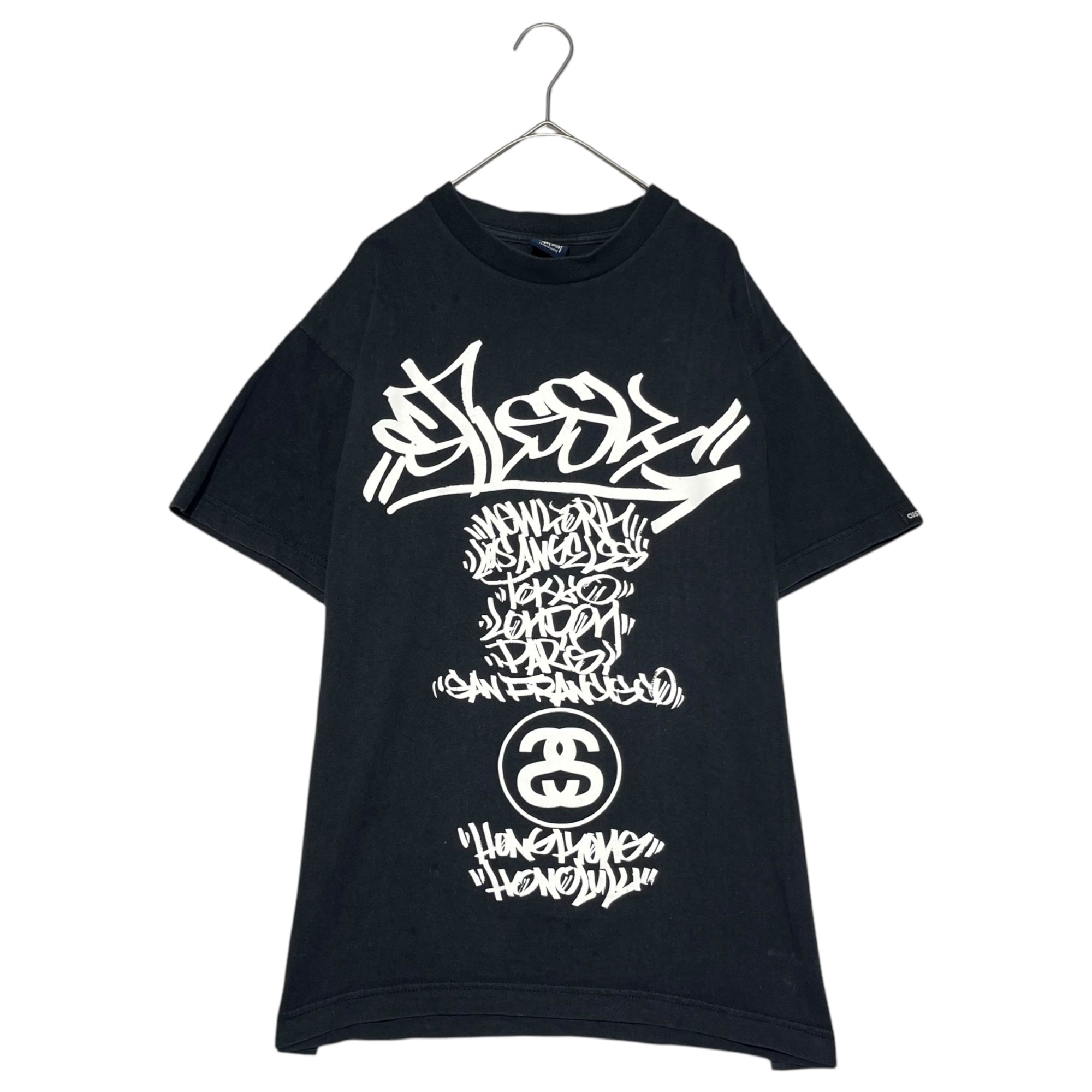 STUSSY(ステューシー) 90~00's Vintage Cursive World Tour T-Shirt ヴィンテージ 筆記体 ワールドツアー Tシャツ 紺タグ M ブラック OLD STUSSY